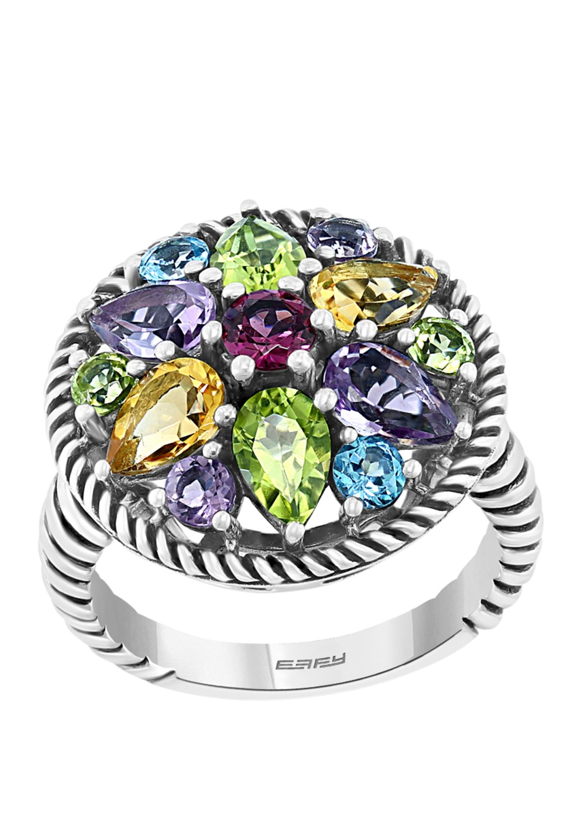 1/4 ct. t.w. Blue Topaz, 3/4 ct. t.w. Citrine, 1/3 ct. t.w. Rhodolite, 1.14 ct. t.w. Peridot, 7/8 ct. t.w. Amethyst Ring in Sterling Silver
