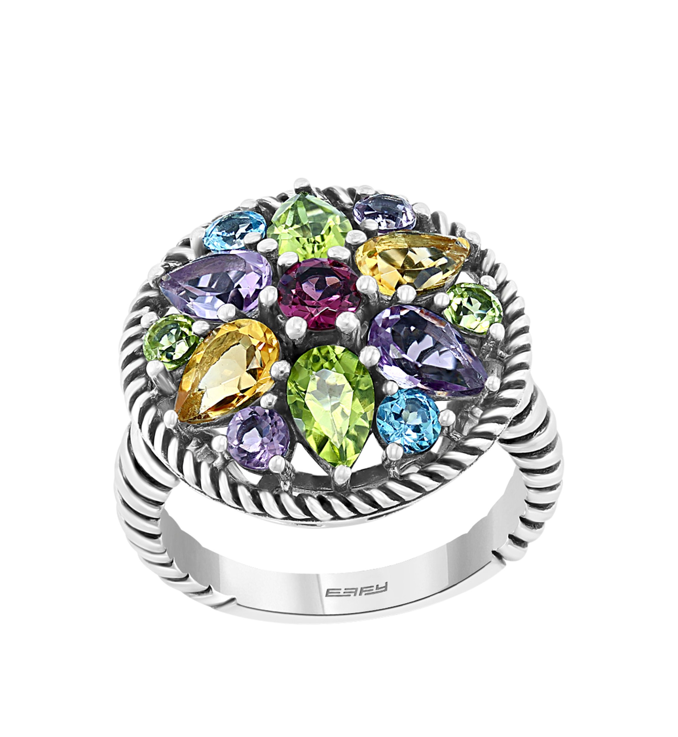 1/4 ct. t.w. Blue Topaz, 3/4 ct. t.w. Citrine, 1/3 ct. t.w. Rhodolite, 1.14 ct. t.w. Peridot, 7/8 ct. t.w. Amethyst Ring in Sterling Silver