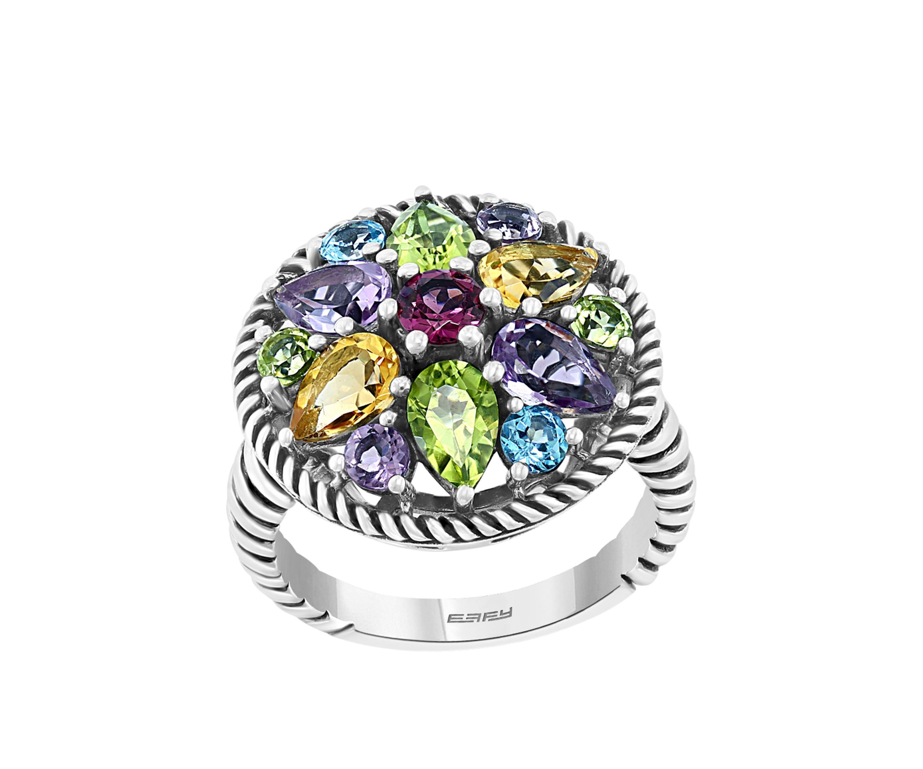 1/4 ct. t.w. Blue Topaz, 3/4 ct. t.w. Citrine, 1/3 ct. t.w. Rhodolite, 1.14 ct. t.w. Peridot, 7/8 ct. t.w. Amethyst Ring in Sterling Silver
