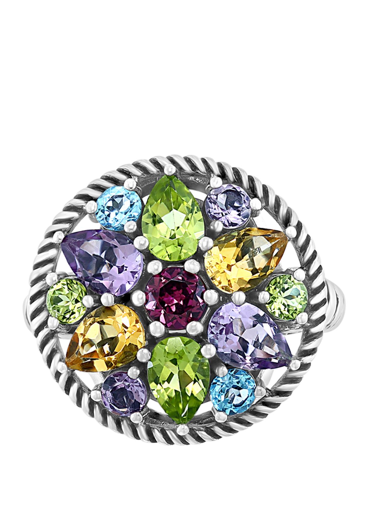 1/4 ct. t.w. Blue Topaz, 3/4 ct. t.w. Citrine, 1/3 ct. t.w. Rhodolite, 1.14 ct. t.w. Peridot, 7/8 ct. t.w. Amethyst Ring in Sterling Silver