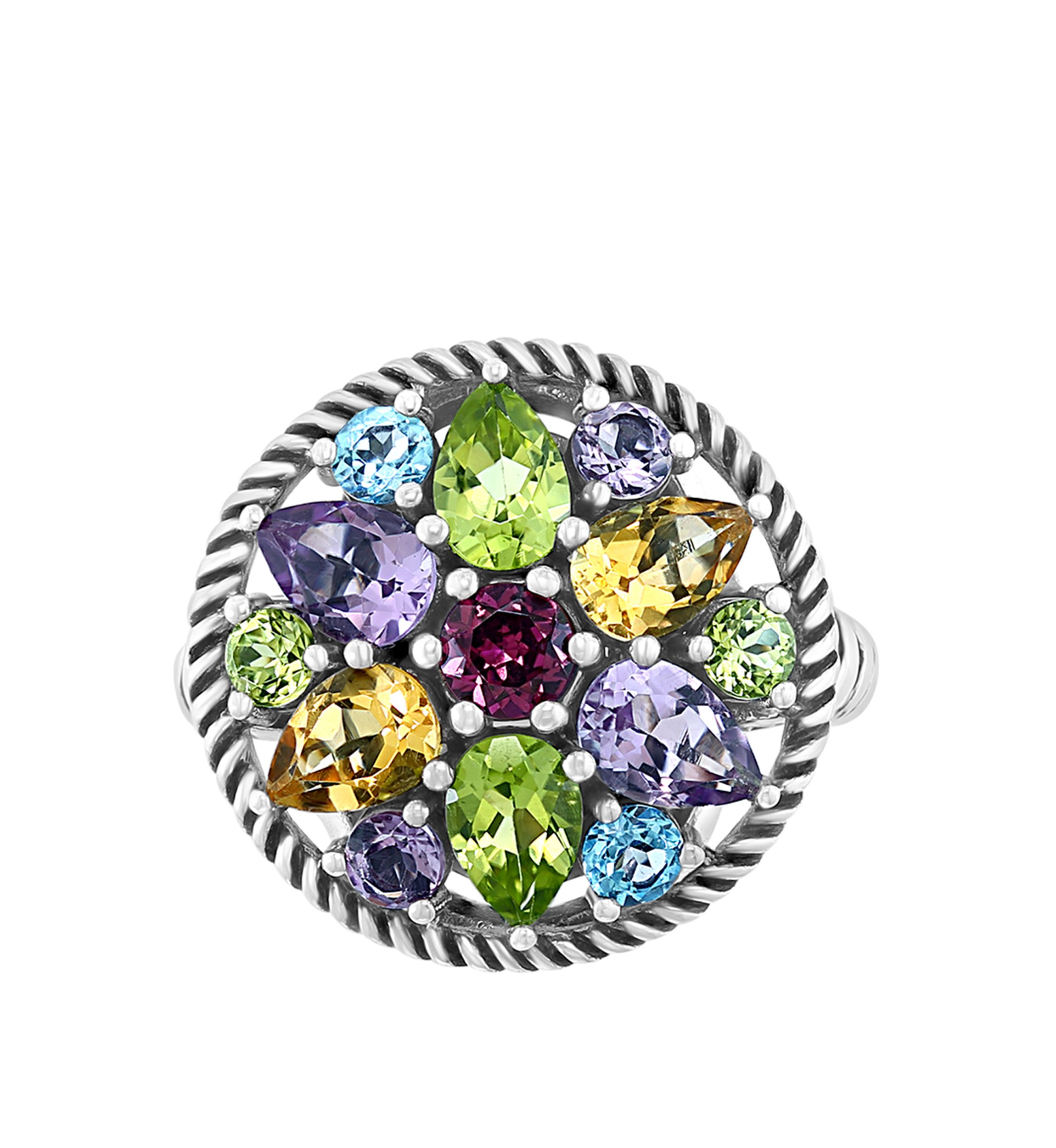 1/4 ct. t.w. Blue Topaz, 3/4 ct. t.w. Citrine, 1/3 ct. t.w. Rhodolite, 1.14 ct. t.w. Peridot, 7/8 ct. t.w. Amethyst Ring in Sterling Silver