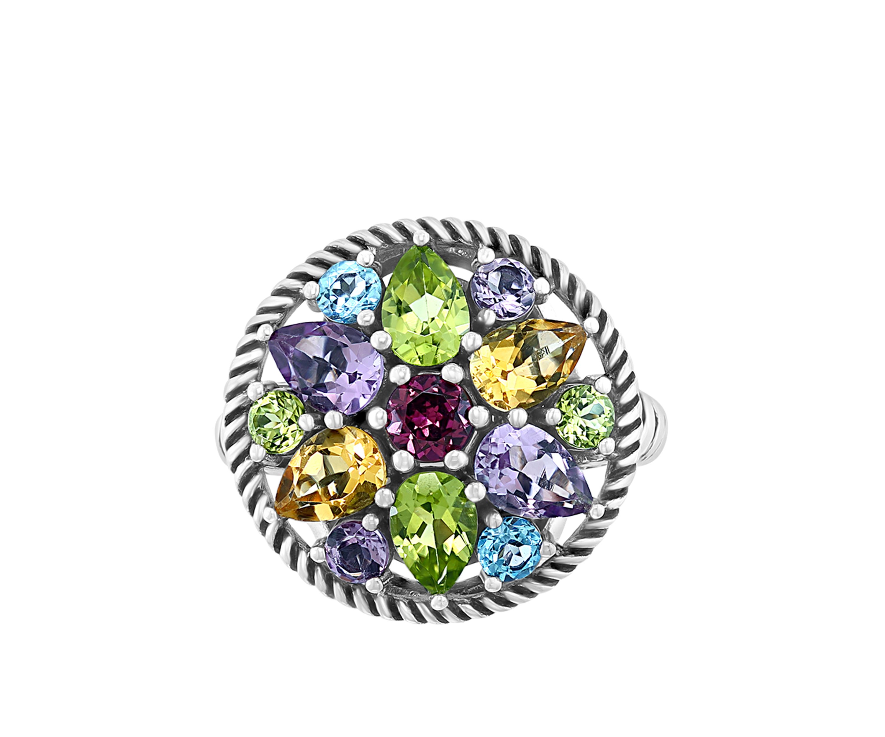 1/4 ct. t.w. Blue Topaz, 3/4 ct. t.w. Citrine, 1/3 ct. t.w. Rhodolite, 1.14 ct. t.w. Peridot, 7/8 ct. t.w. Amethyst Ring in Sterling Silver
