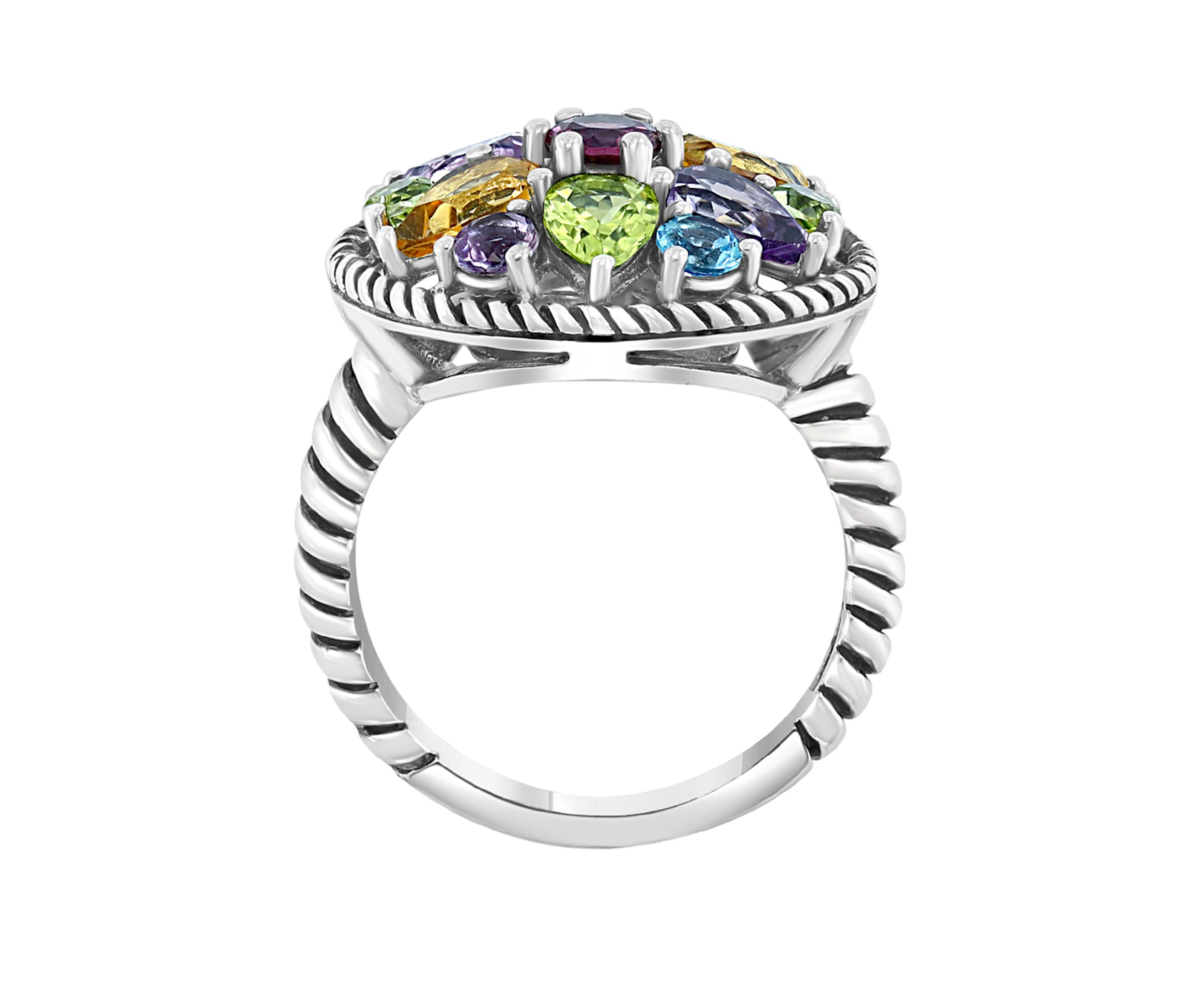 1/4 ct. t.w. Blue Topaz, 3/4 ct. t.w. Citrine, 1/3 ct. t.w. Rhodolite, 1.14 ct. t.w. Peridot, 7/8 ct. t.w. Amethyst Ring in Sterling Silver