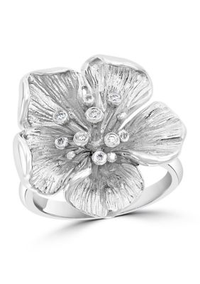 Effy 0.07 Ct. T.w. Diamond Flower Ring In Sterling Silver
