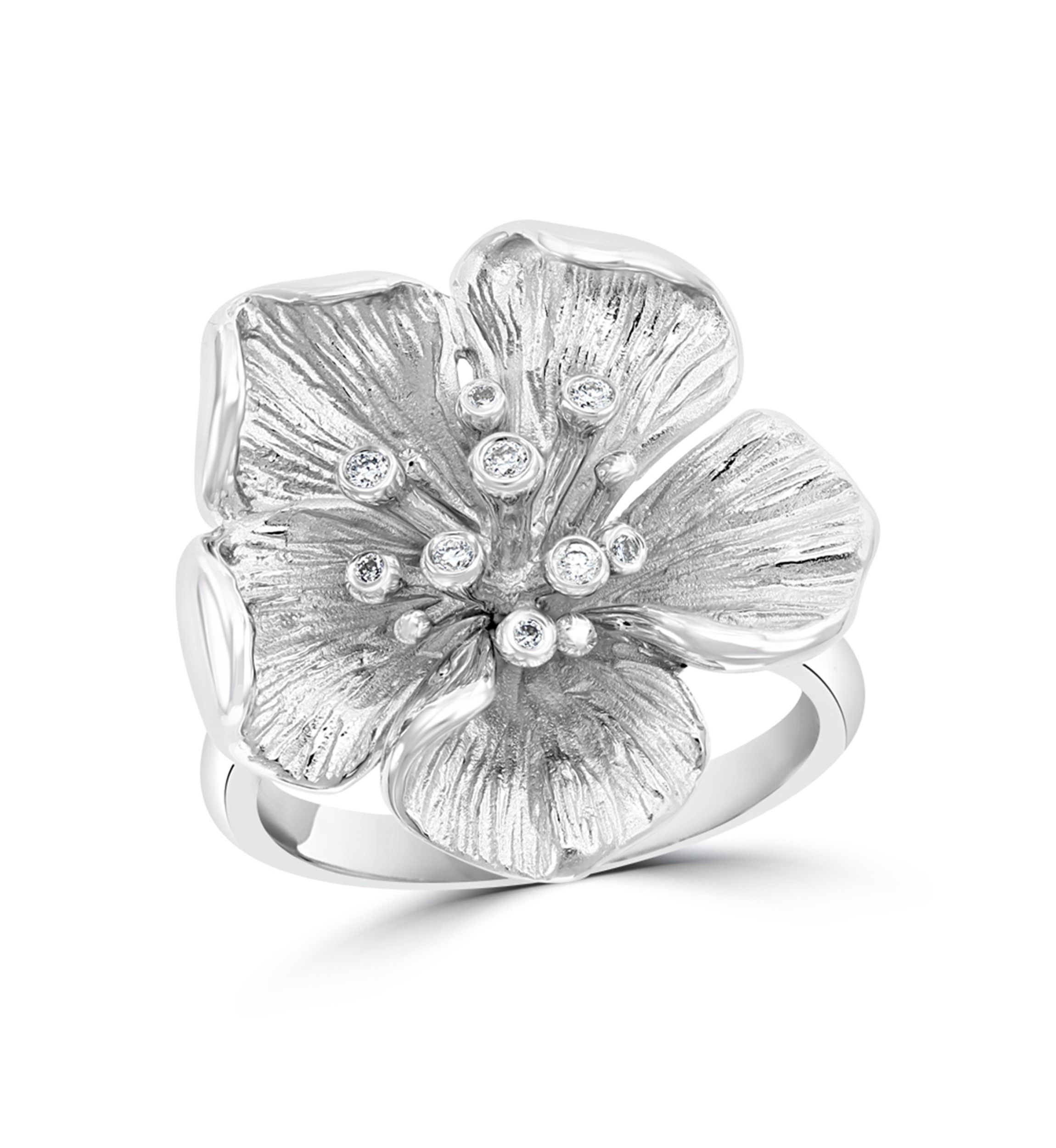  0.07 ct. t.w. Diamond Flower Ring in Sterling Silver
