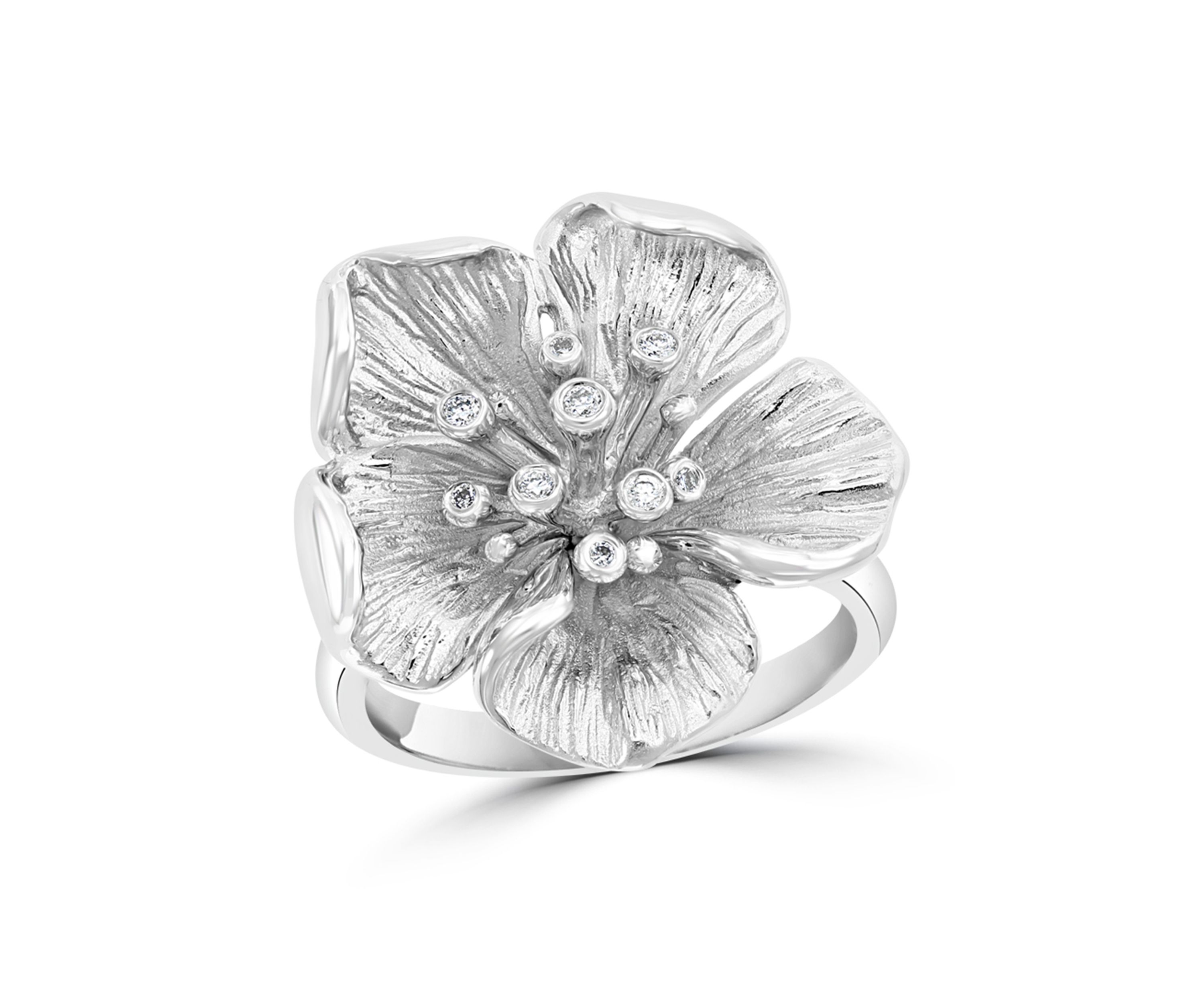  0.07 ct. t.w. Diamond Flower Ring in Sterling Silver