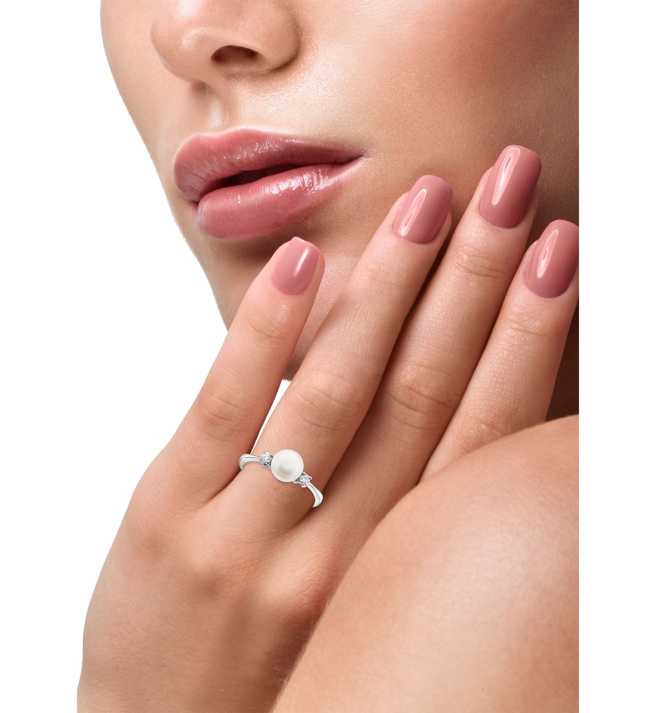6.5-7 Millimeter Freshwater Pearls and 1/10 ct. t.w. Diamond Ring in Sterling Silver 