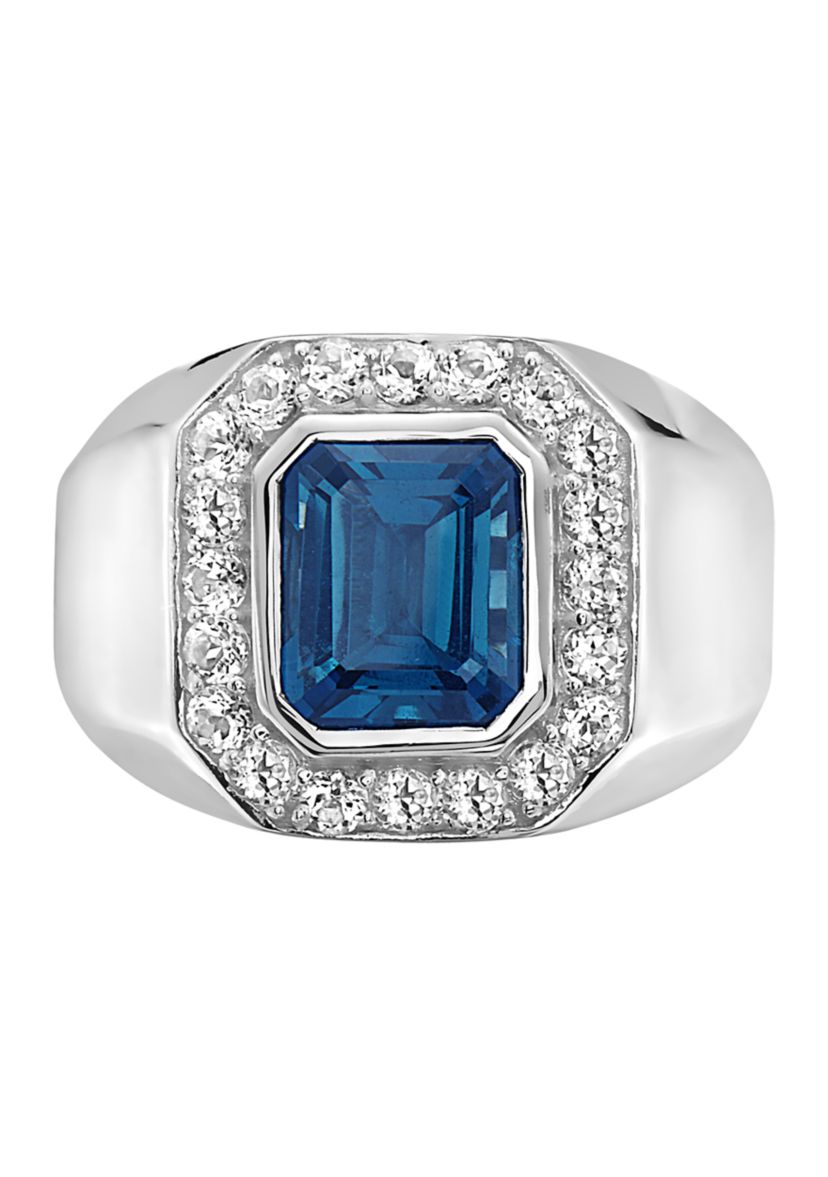 Mens Sterling Silver 4.71 ct. t.w. London Blue and White Sapphire Ring