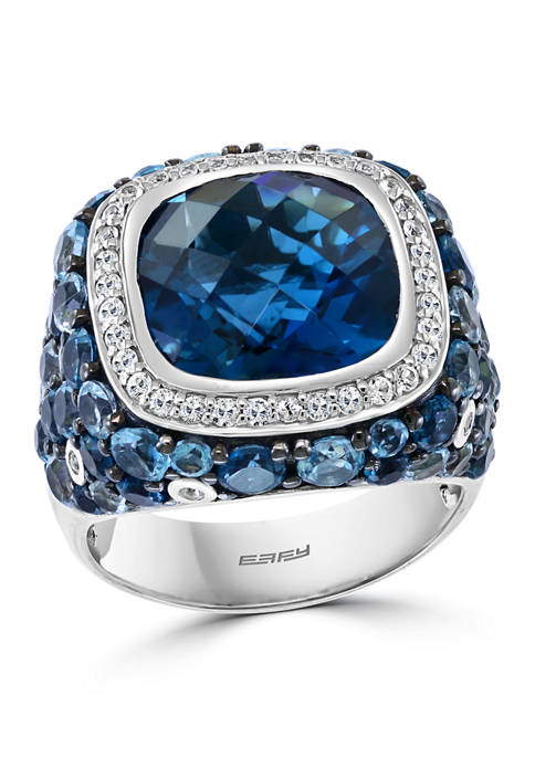 Sterling Silver Blue Topaz, London Blue Topaz, Sky Blue Topaz, and White Sapphire Ring