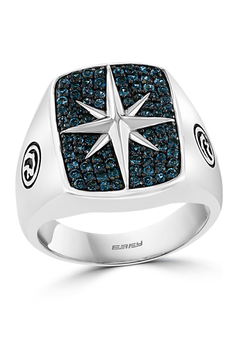 Mens 3/4 ct. t.w. London Blue Topaz Star Ring in Sterling Silver
