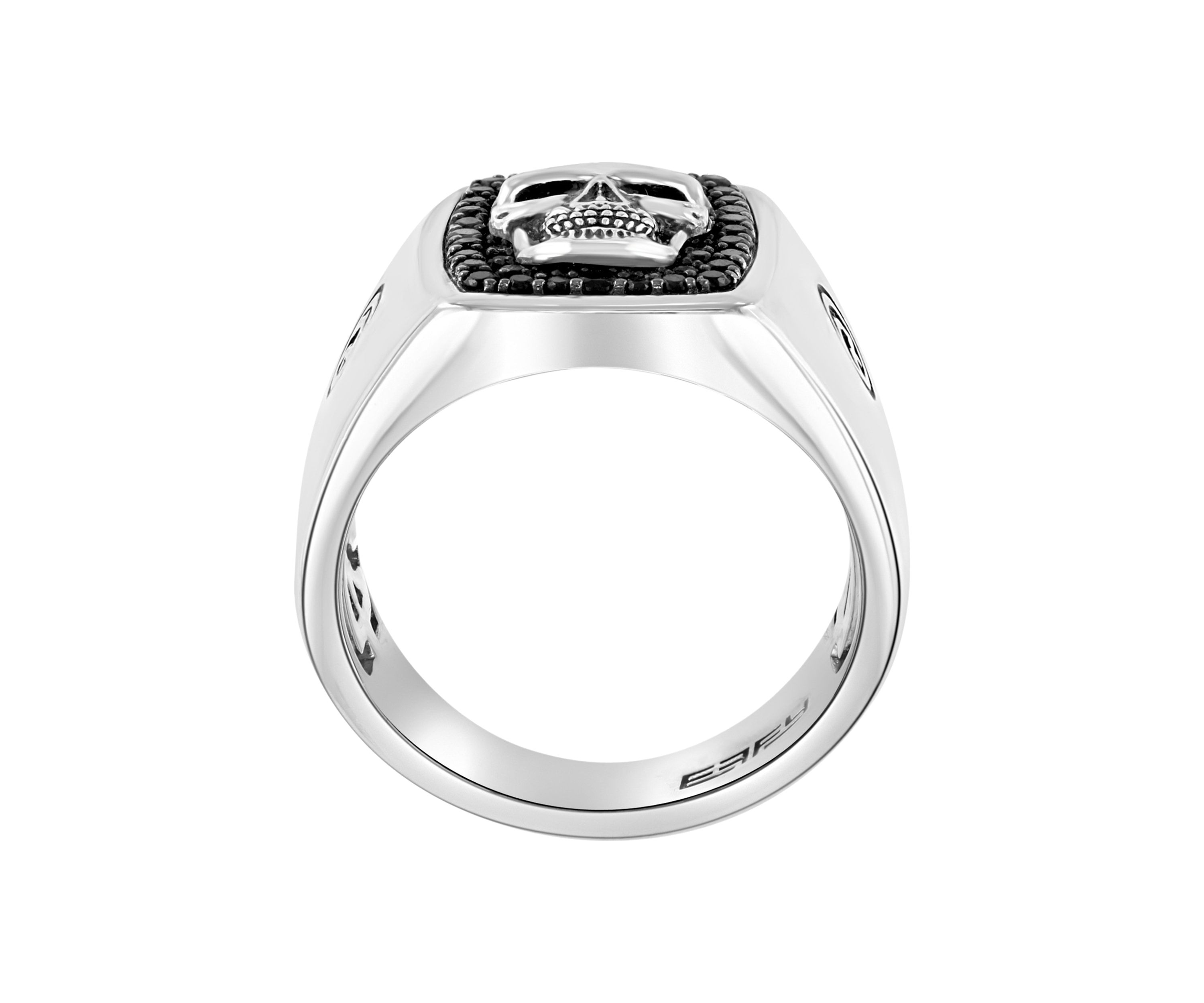 Mens Sterling Silver Black Spinel Skull Ring 