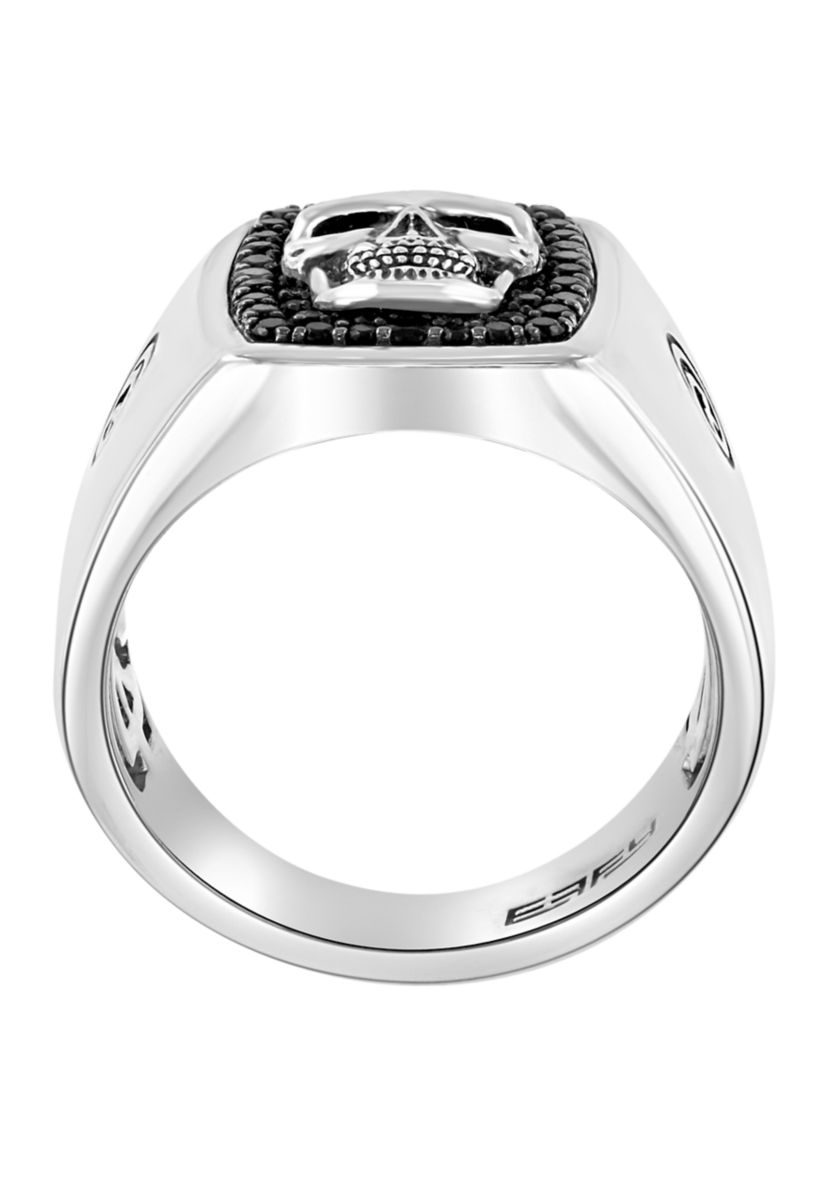 Mens Sterling Silver Black Spinel Skull Ring 