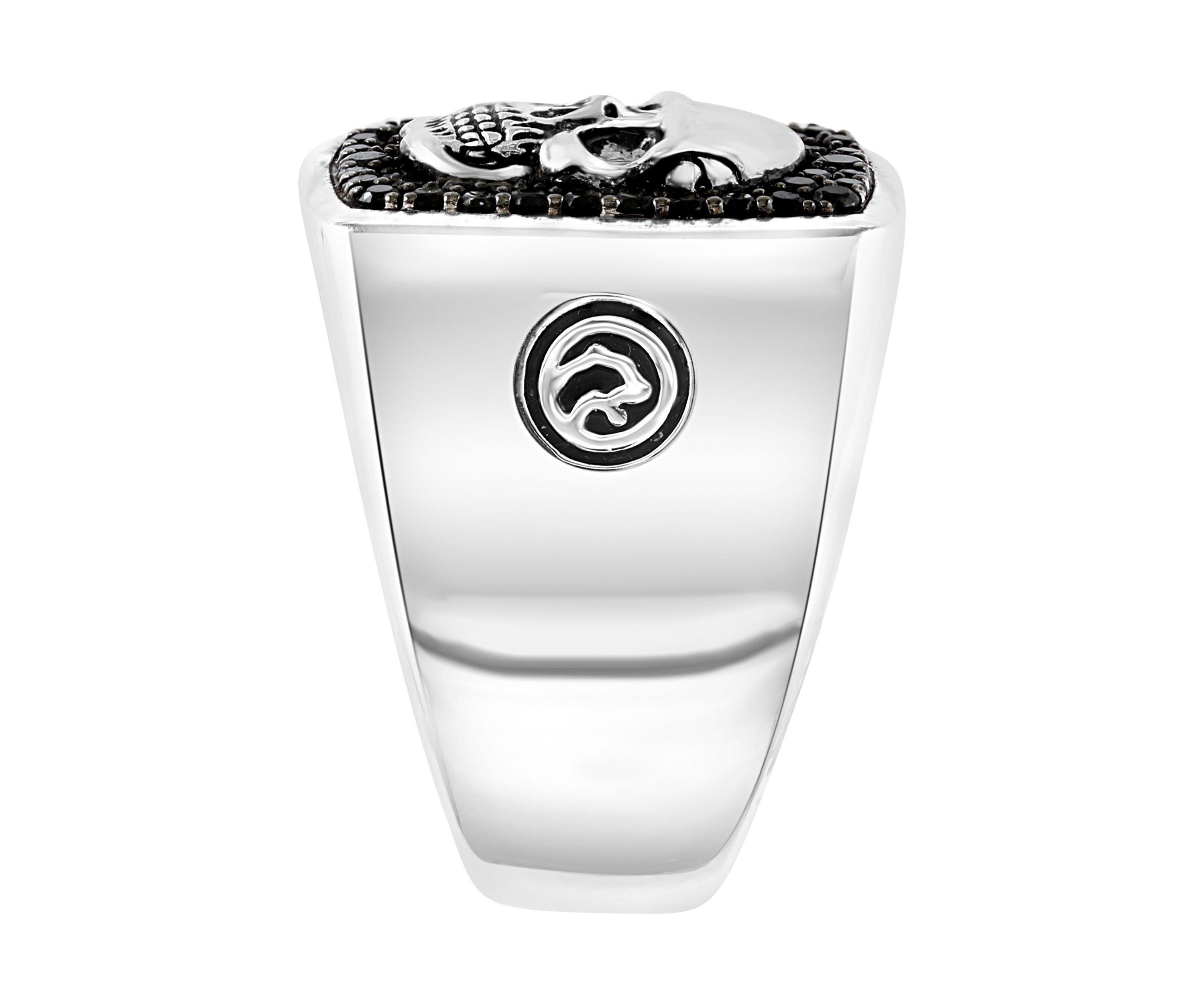 Mens Sterling Silver Black Spinel Skull Ring 