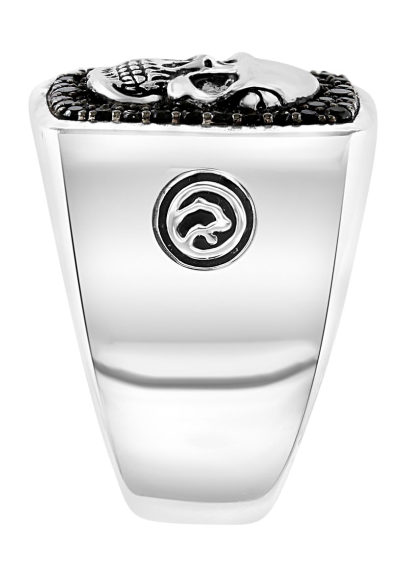 Mens Sterling Silver Black Spinel Skull Ring 