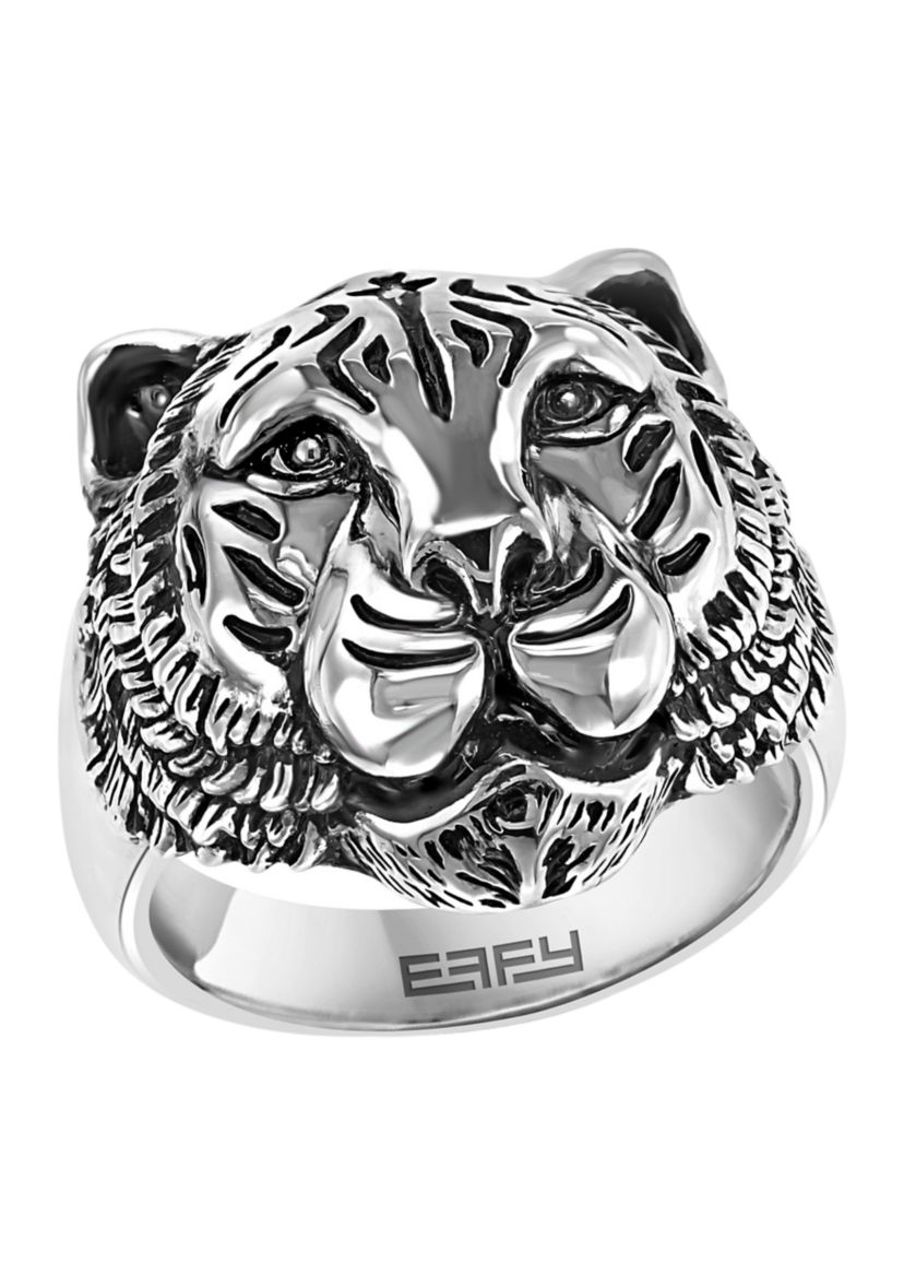 Mens Sterling Silver Tiger Ring 
