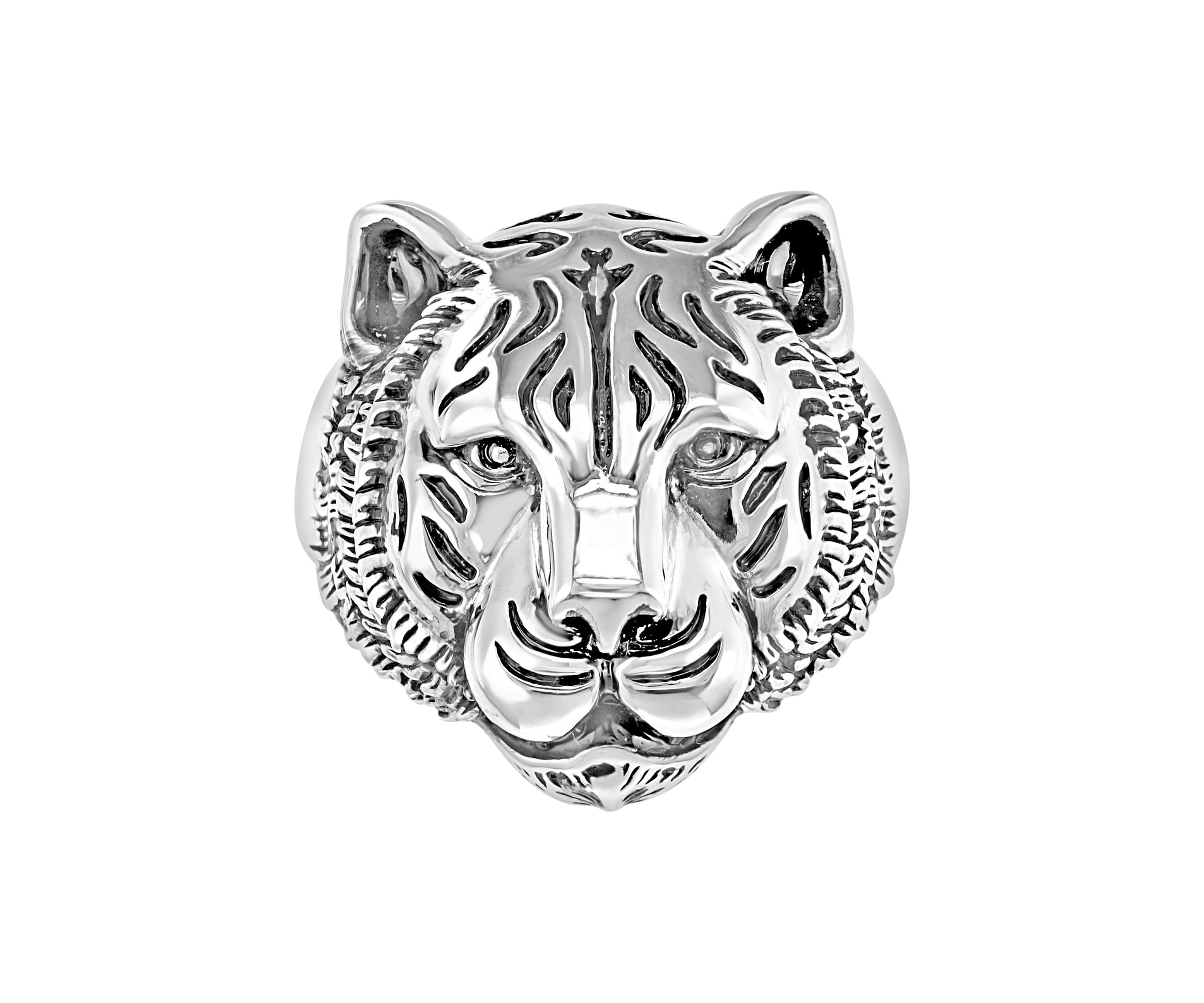 Mens Sterling Silver Tiger Ring 