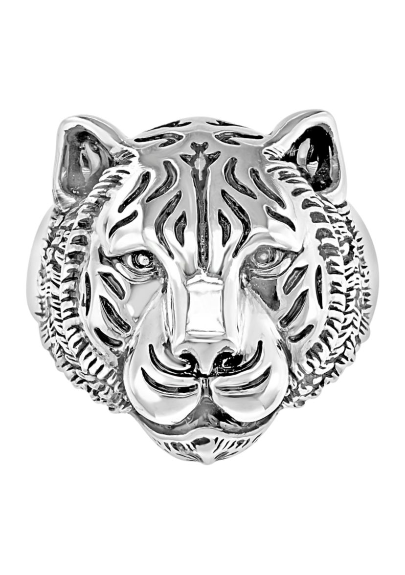 Mens Sterling Silver Tiger Ring 