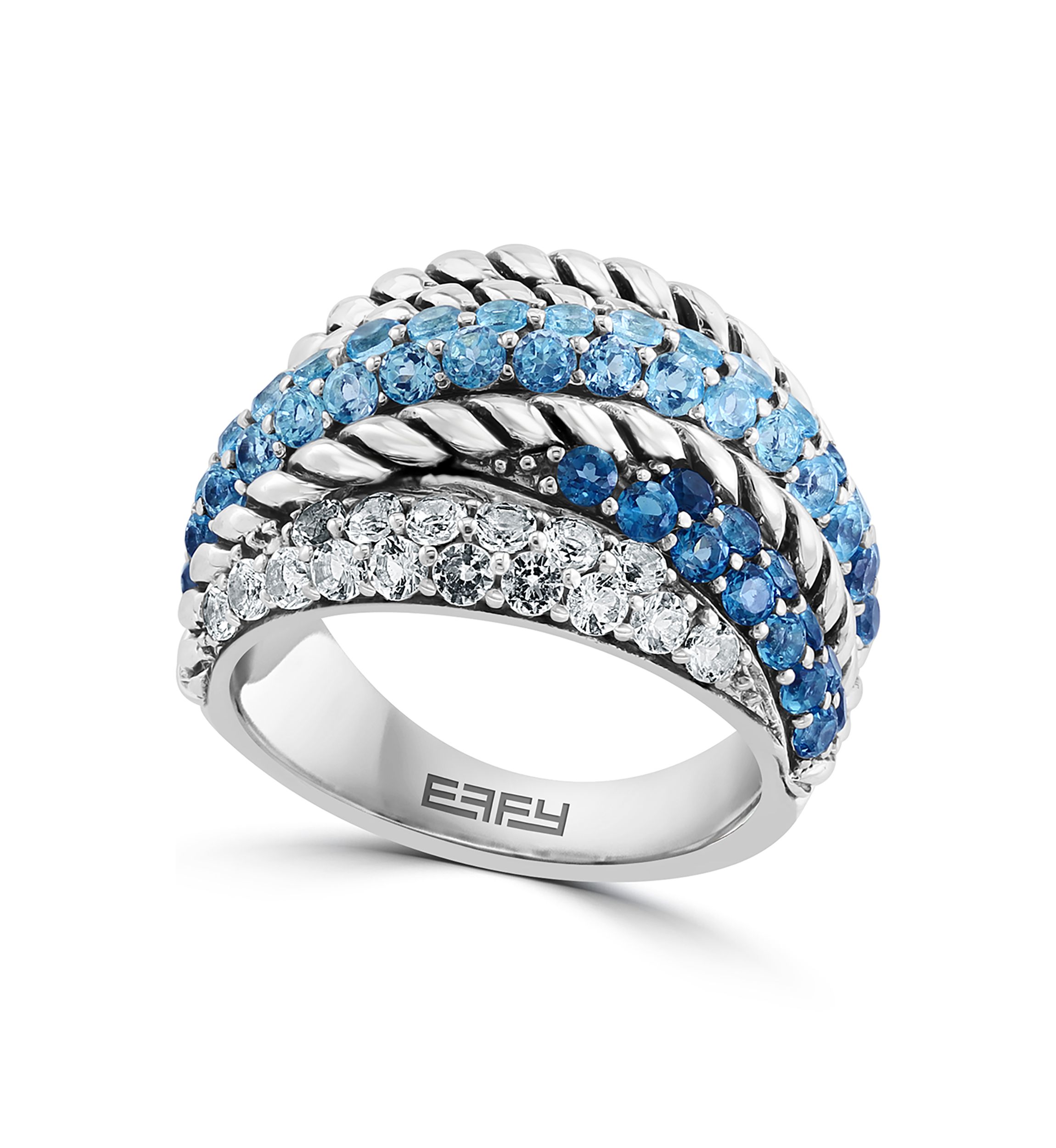 Blue Topaz Cable Faux Stack Ring in Sterling Silver 