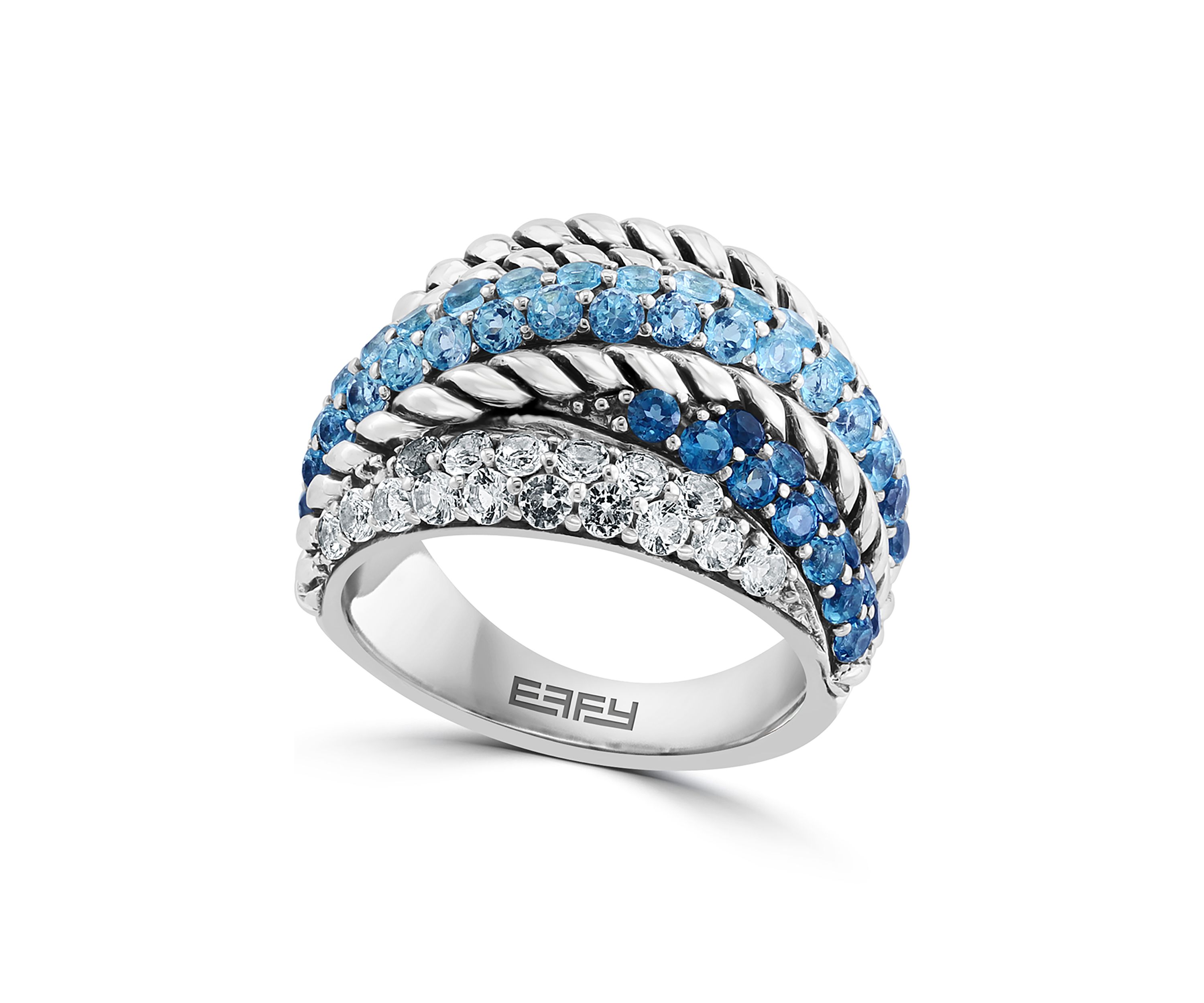 Blue Topaz Cable Faux Stack Ring in Sterling Silver 