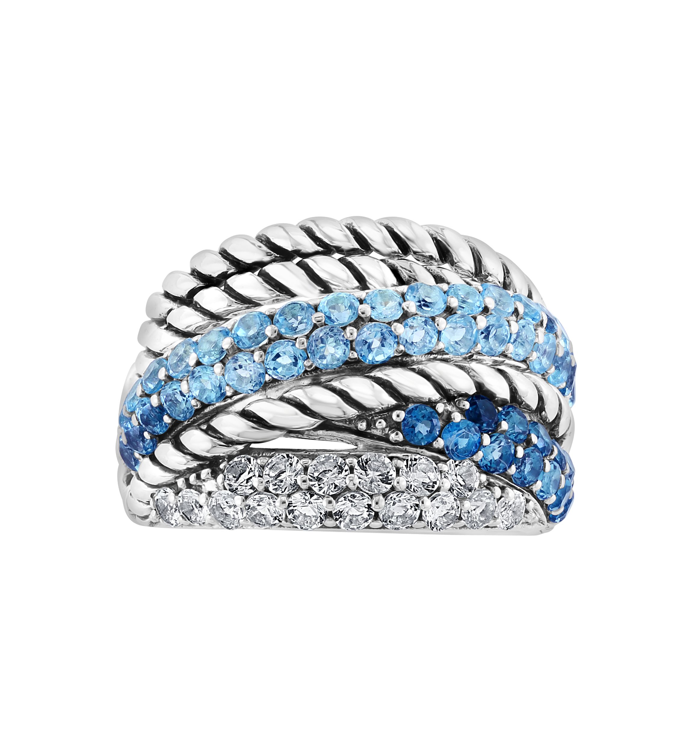 Blue Topaz Cable Faux Stack Ring in Sterling Silver 