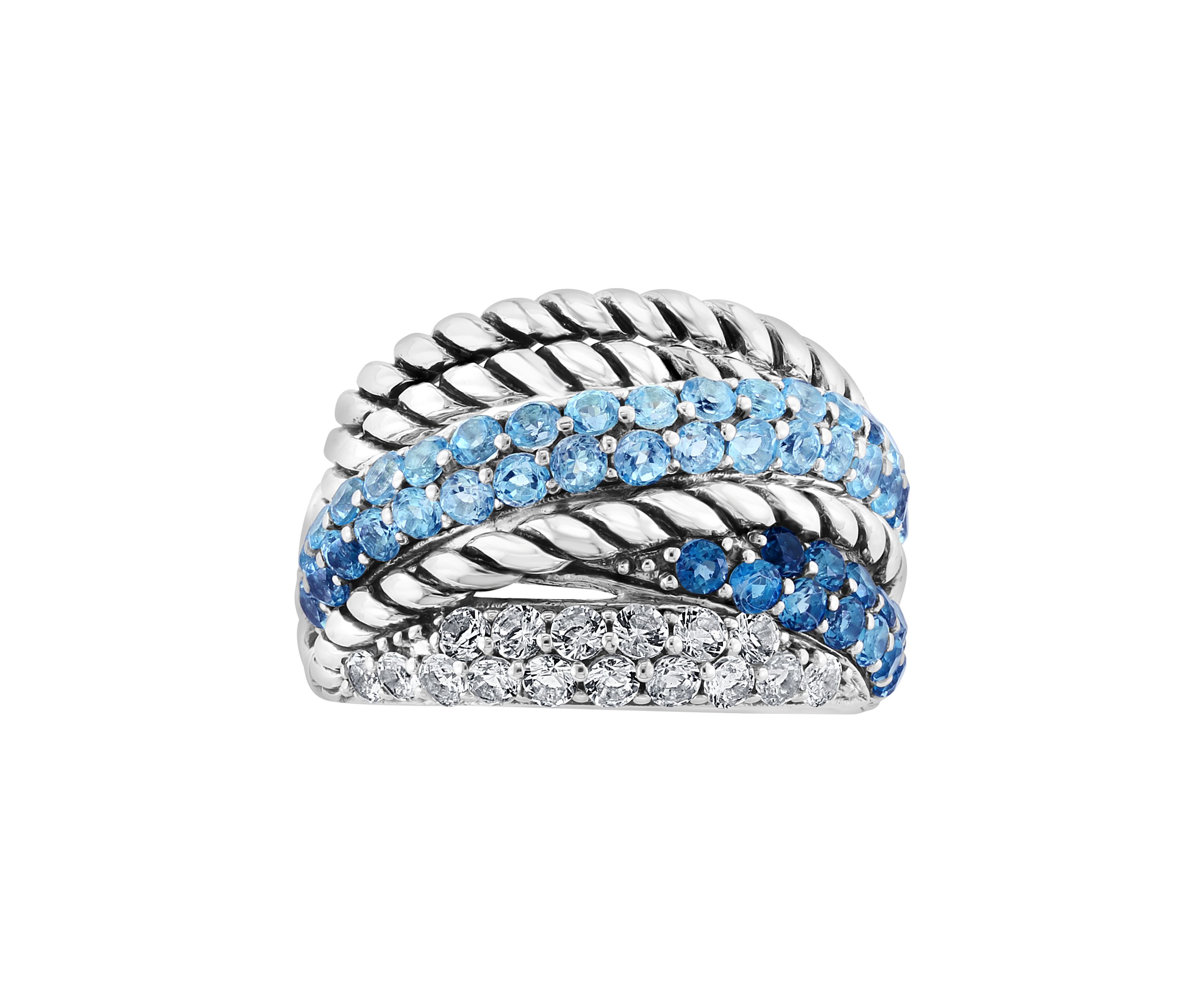 Blue Topaz Cable Faux Stack Ring in Sterling Silver 