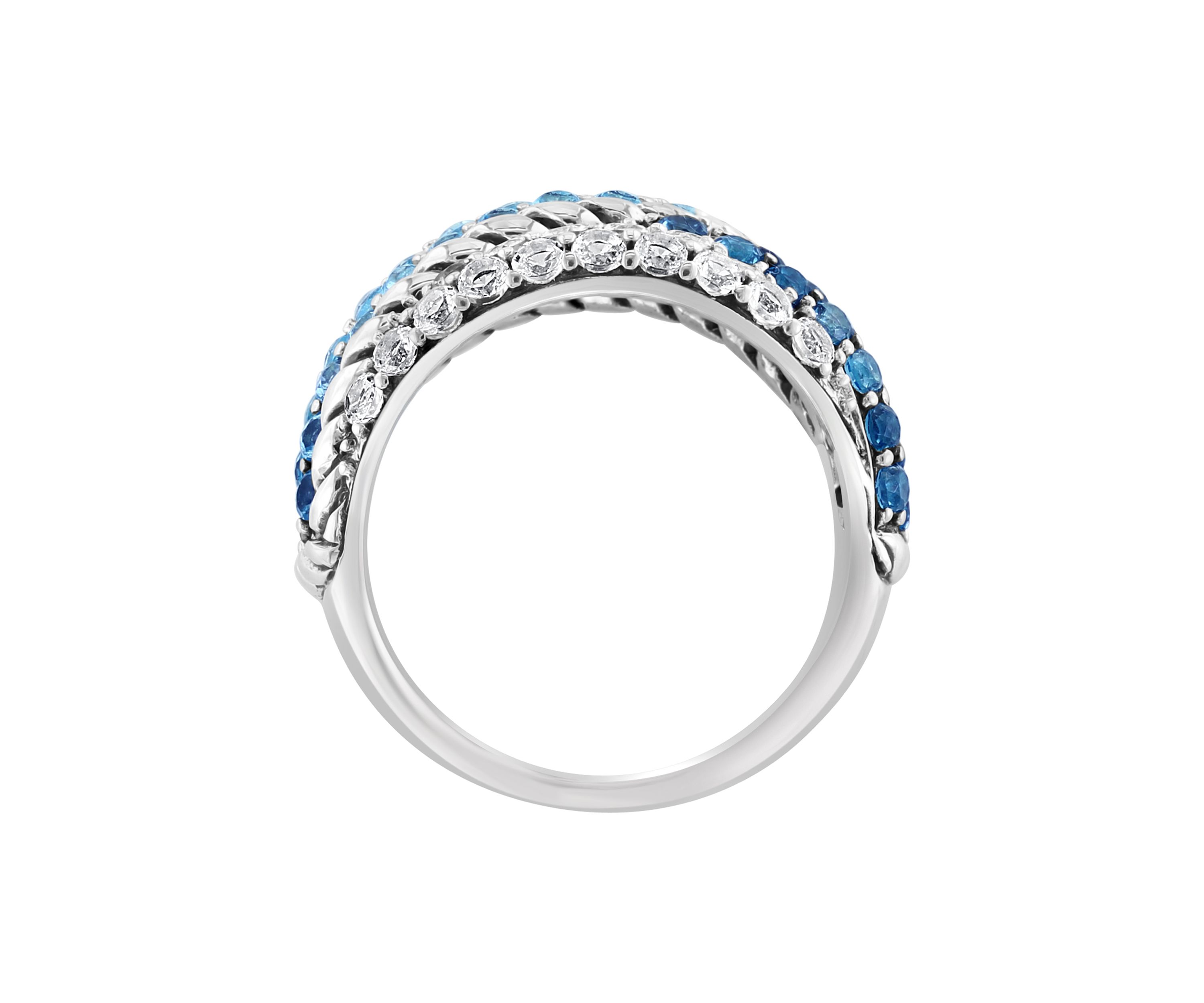Blue Topaz Cable Faux Stack Ring in Sterling Silver 