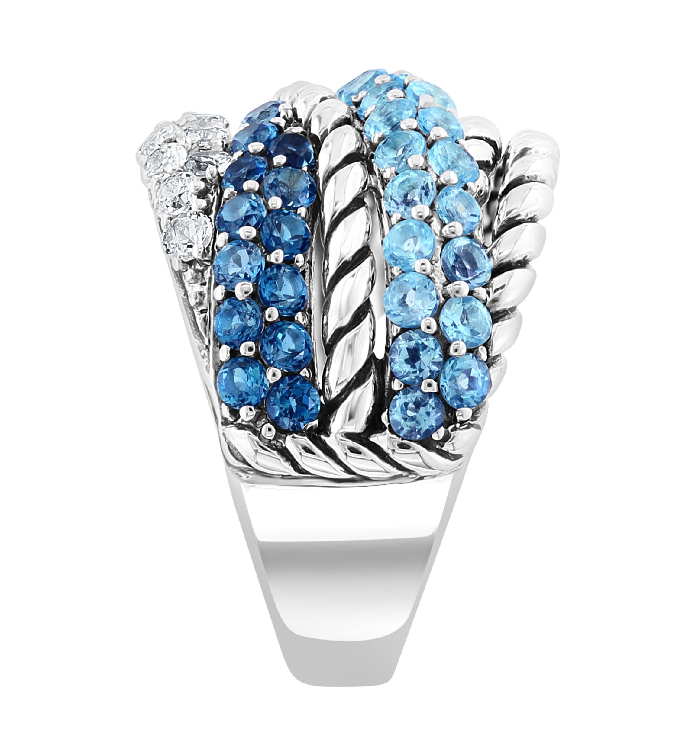 Blue Topaz Cable Faux Stack Ring in Sterling Silver 