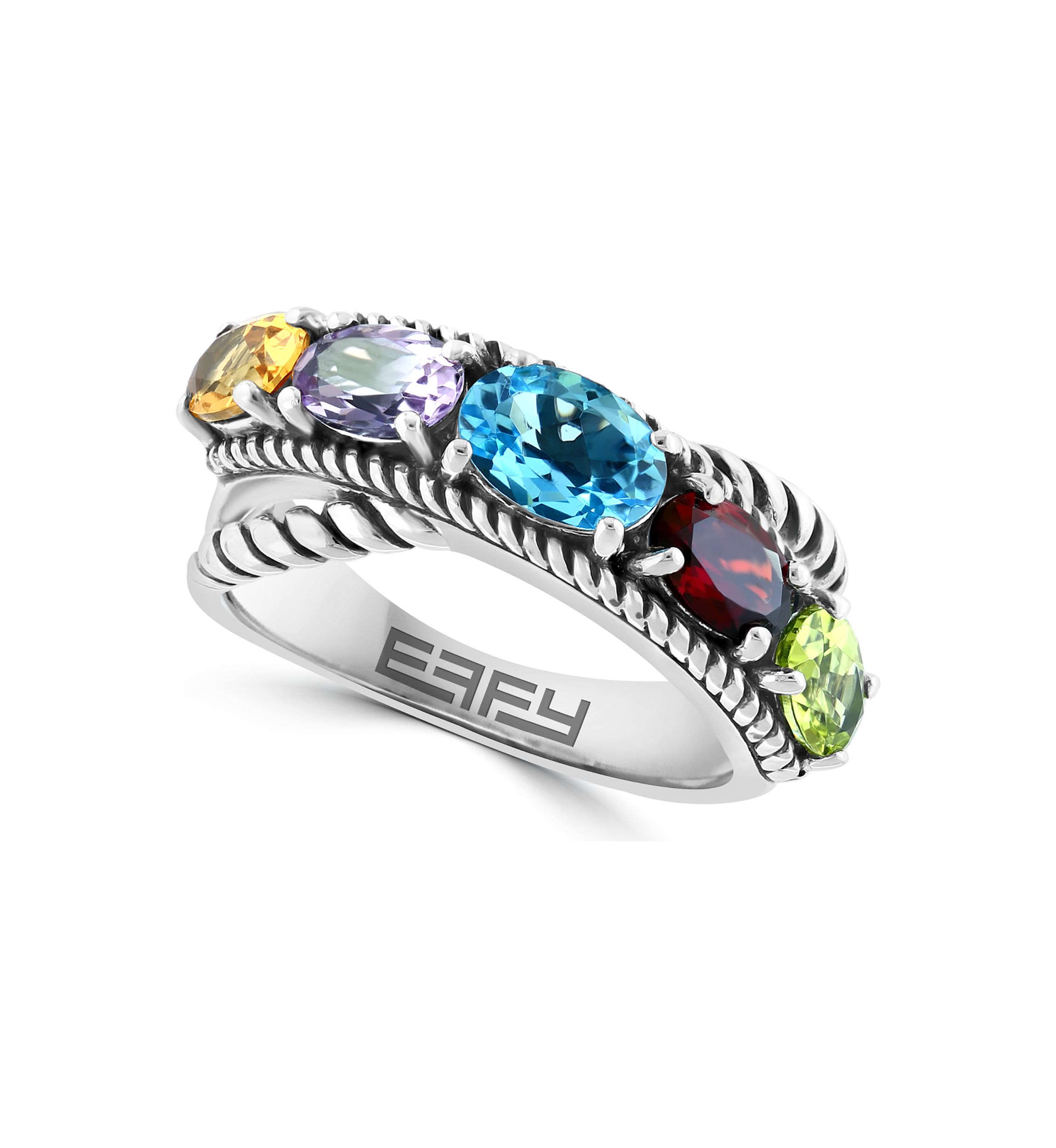 Amethyst, Blue Topaz, Citrine, Garnet, and Peridot Ring in Sterling Silver