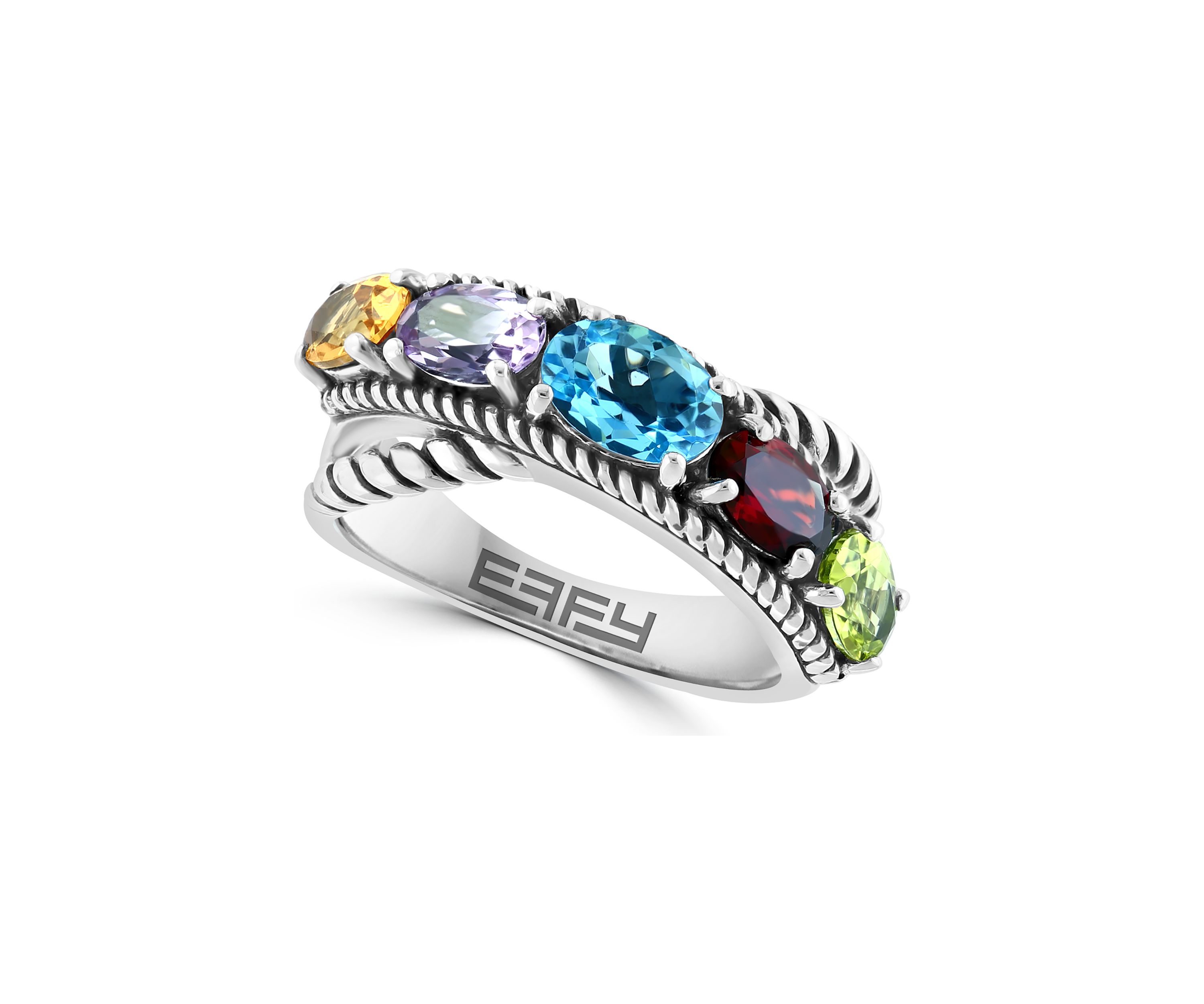 Amethyst, Blue Topaz, Citrine, Garnet, and Peridot Ring in Sterling Silver