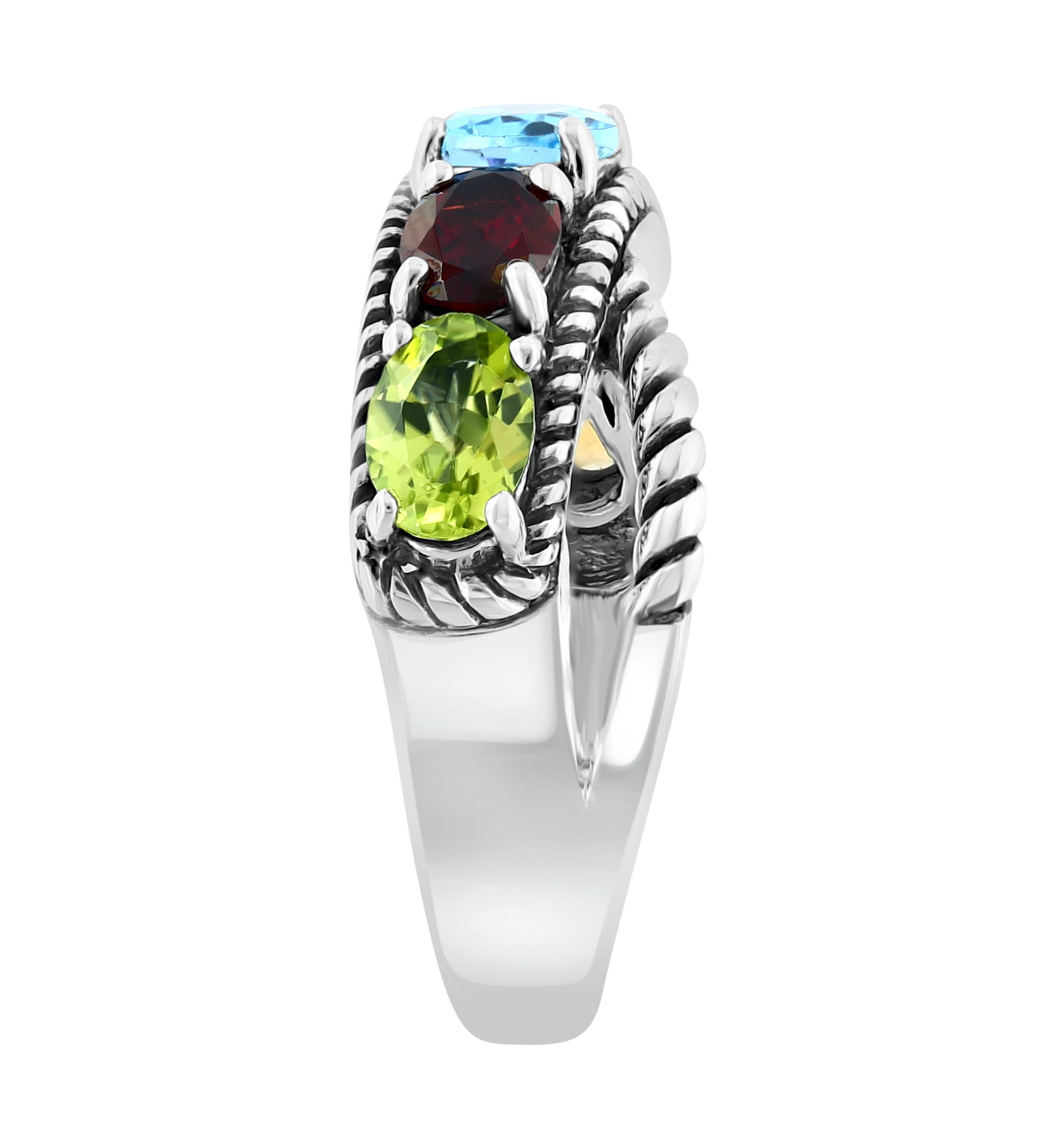 Amethyst, Blue Topaz, Citrine, Garnet, and Peridot Ring in Sterling Silver