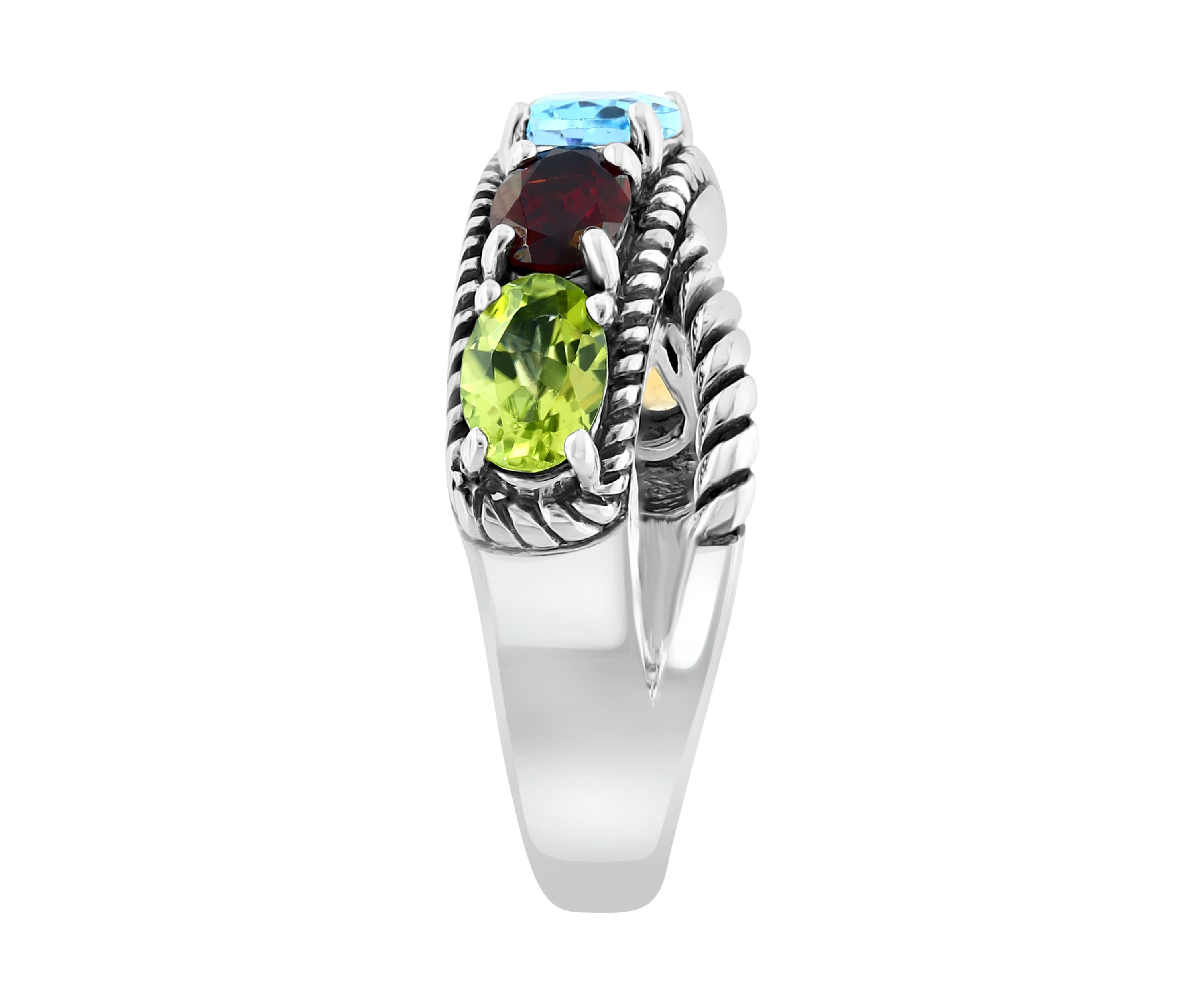 Amethyst, Blue Topaz, Citrine, Garnet, and Peridot Ring in Sterling Silver
