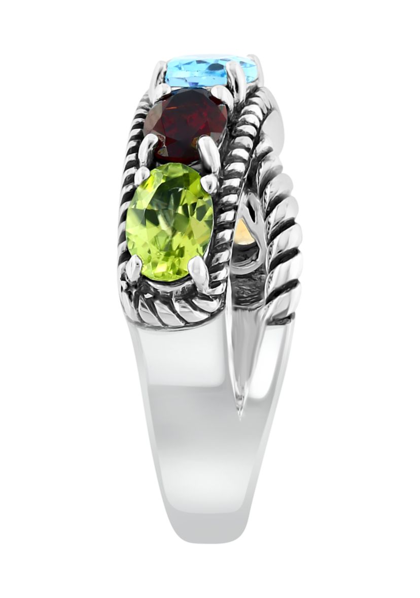 Amethyst, Blue Topaz, Citrine, Garnet, and Peridot Ring in Sterling Silver