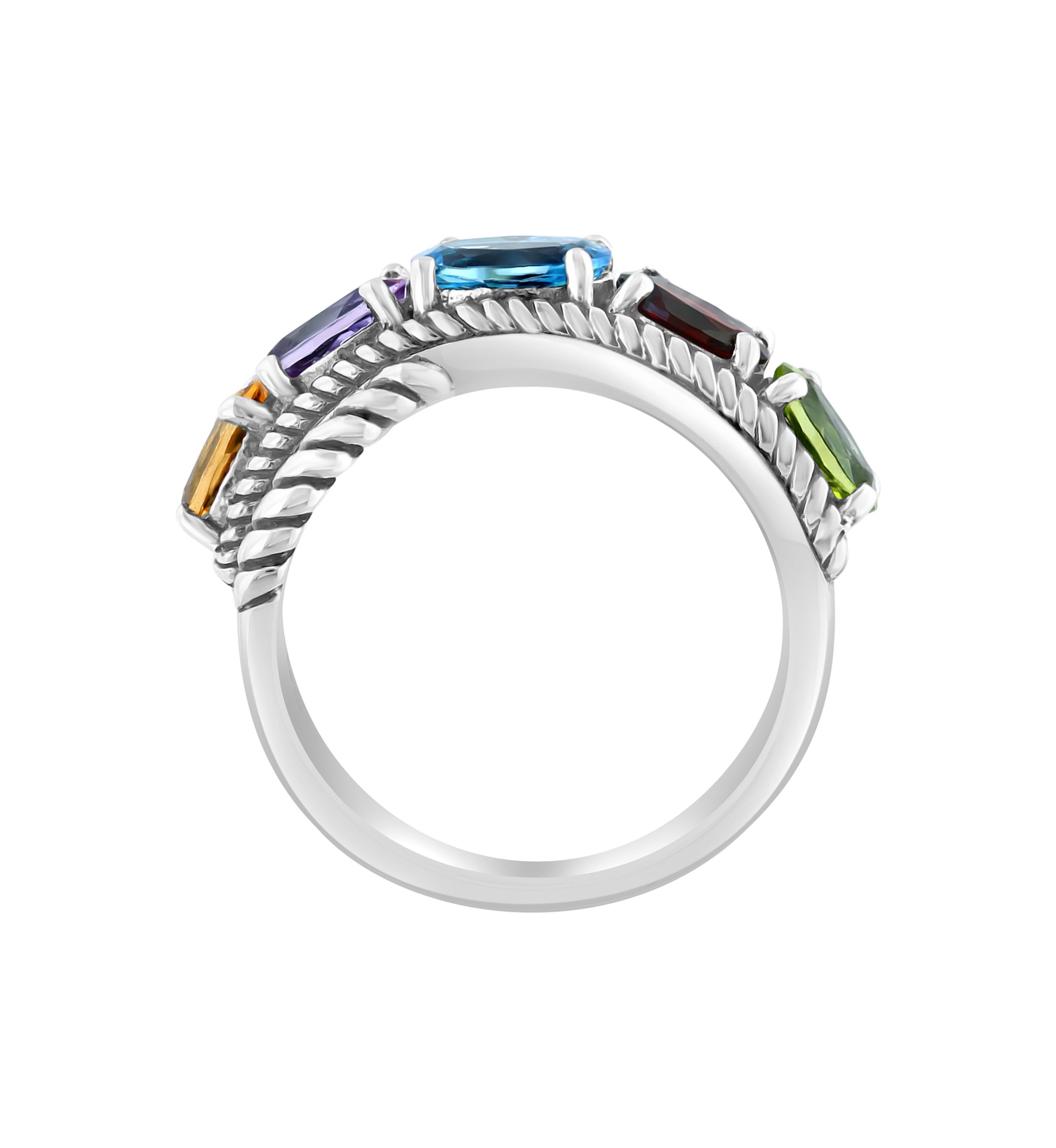 Amethyst, Blue Topaz, Citrine, Garnet, and Peridot Ring in Sterling Silver