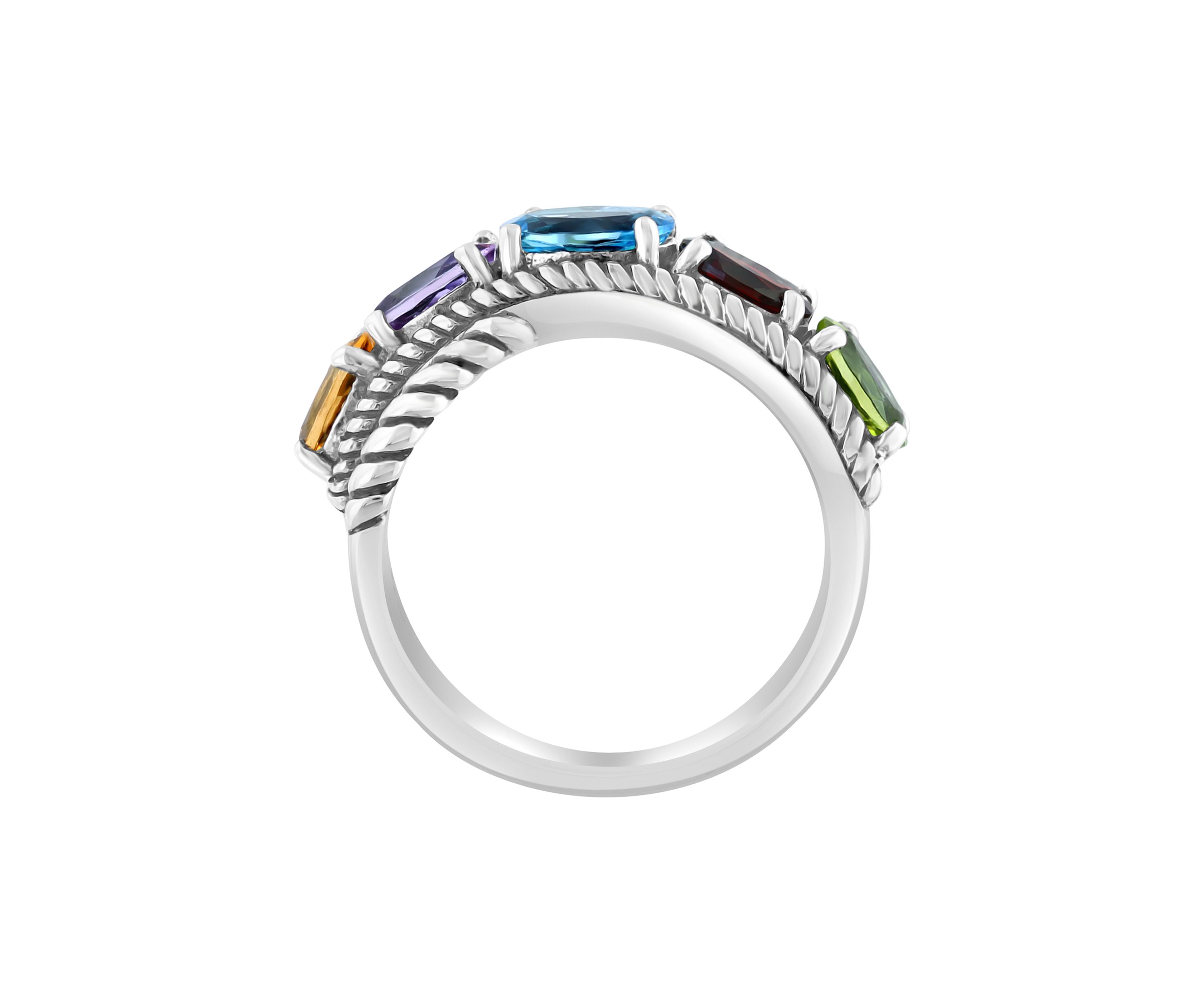 Amethyst, Blue Topaz, Citrine, Garnet, and Peridot Ring in Sterling Silver