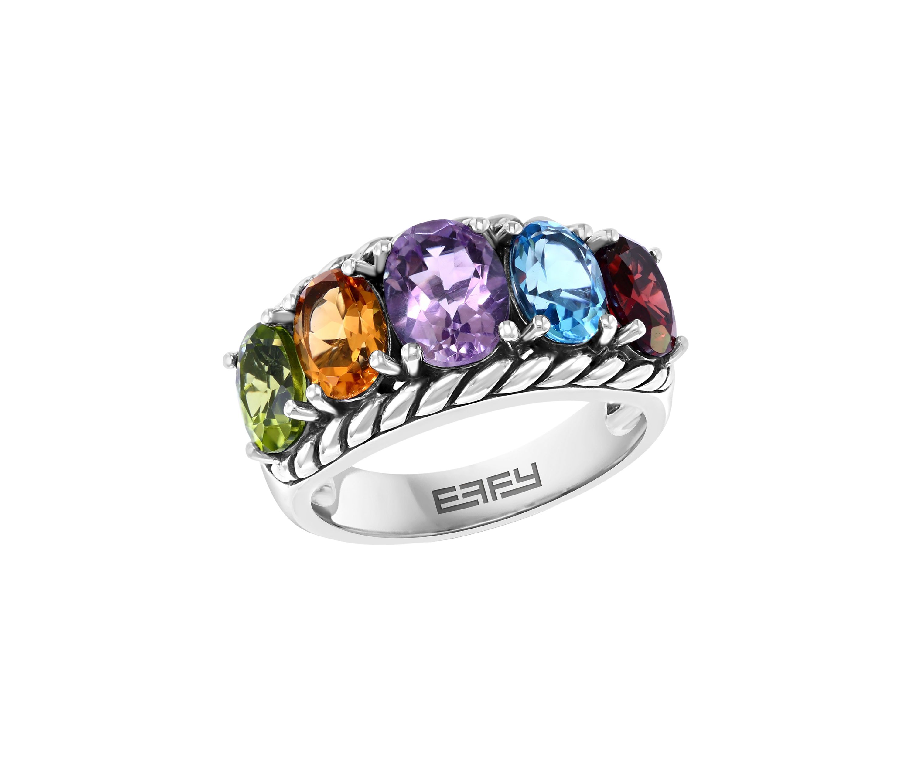 Sterling Silver 6.46 ct. t.w. Amethyst, Blue Topaz, Citrine, Garnet, and Peridot Ring