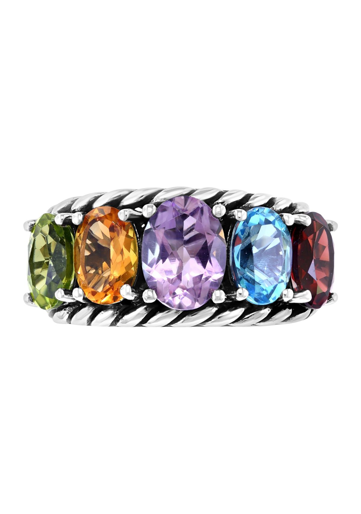 Sterling Silver 6.46 ct. t.w. Amethyst, Blue Topaz, Citrine, Garnet, and Peridot Ring