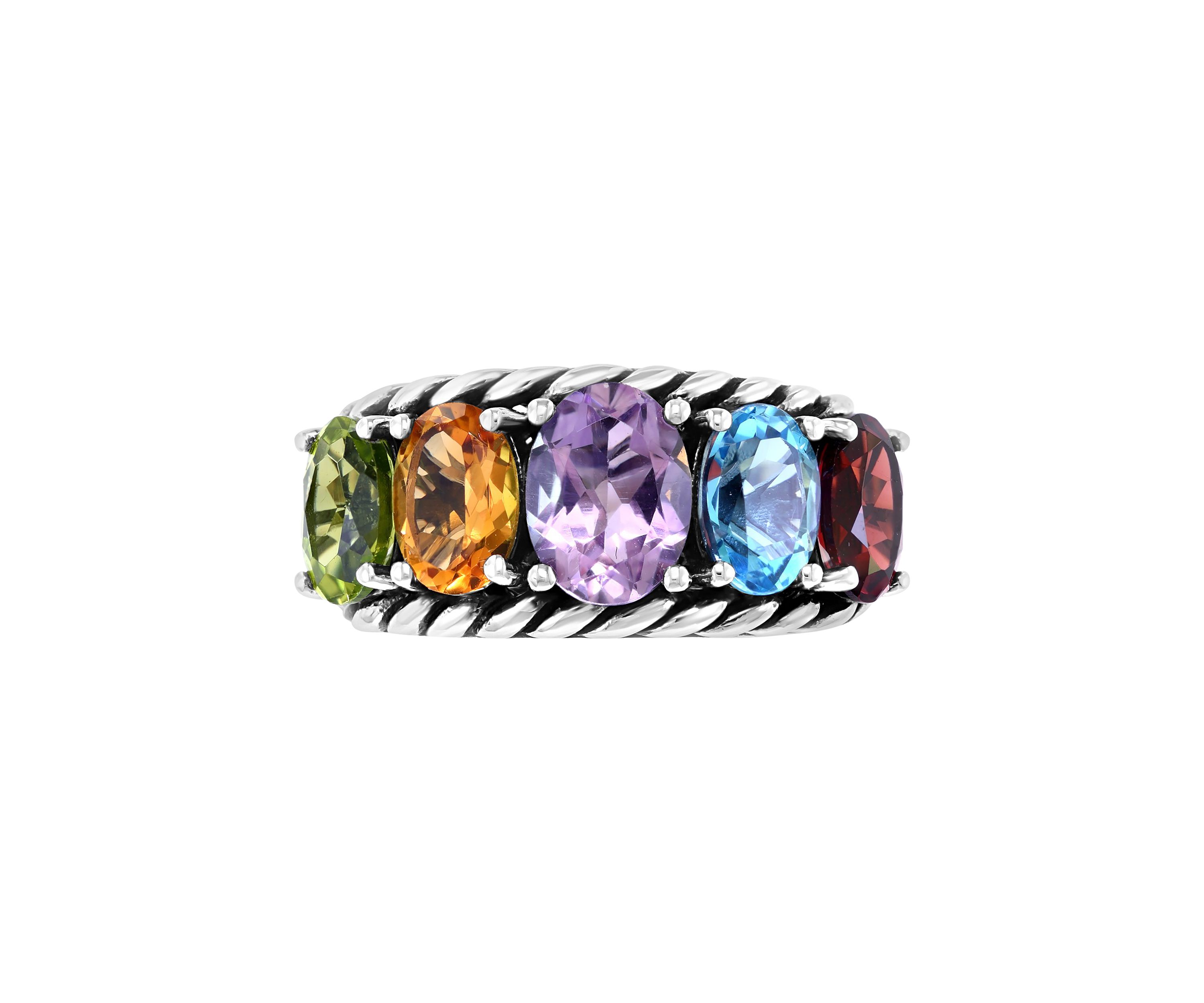 Sterling Silver 6.46 ct. t.w. Amethyst, Blue Topaz, Citrine, Garnet, and Peridot Ring