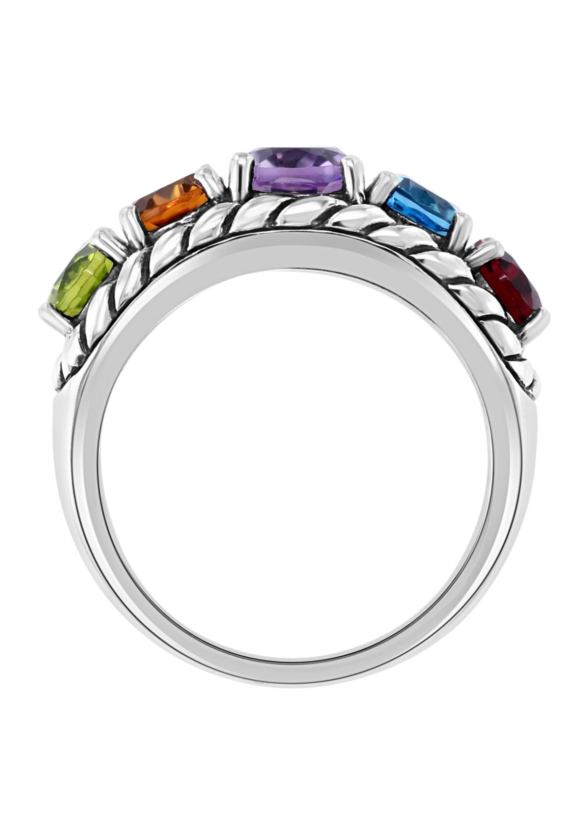 Sterling Silver 6.46 ct. t.w. Amethyst, Blue Topaz, Citrine, Garnet, and Peridot Ring