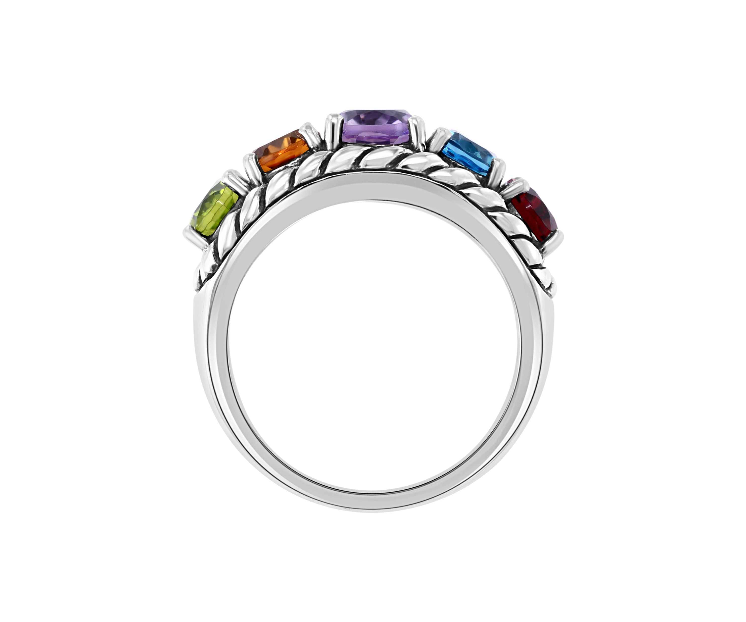 Sterling Silver 6.46 ct. t.w. Amethyst, Blue Topaz, Citrine, Garnet, and Peridot Ring