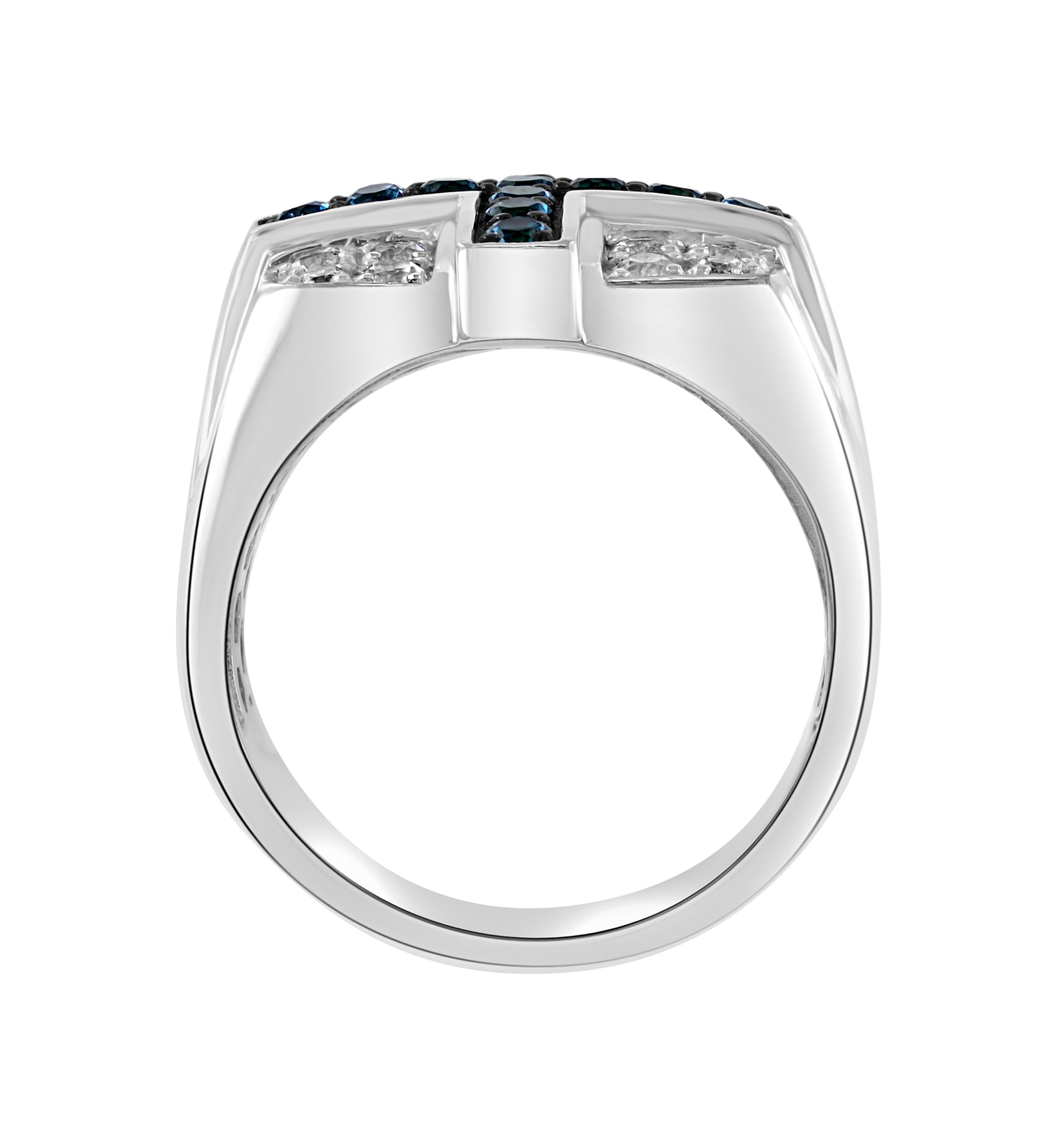 Mens Sterling Silver Blue Topaz Cross Ring 
