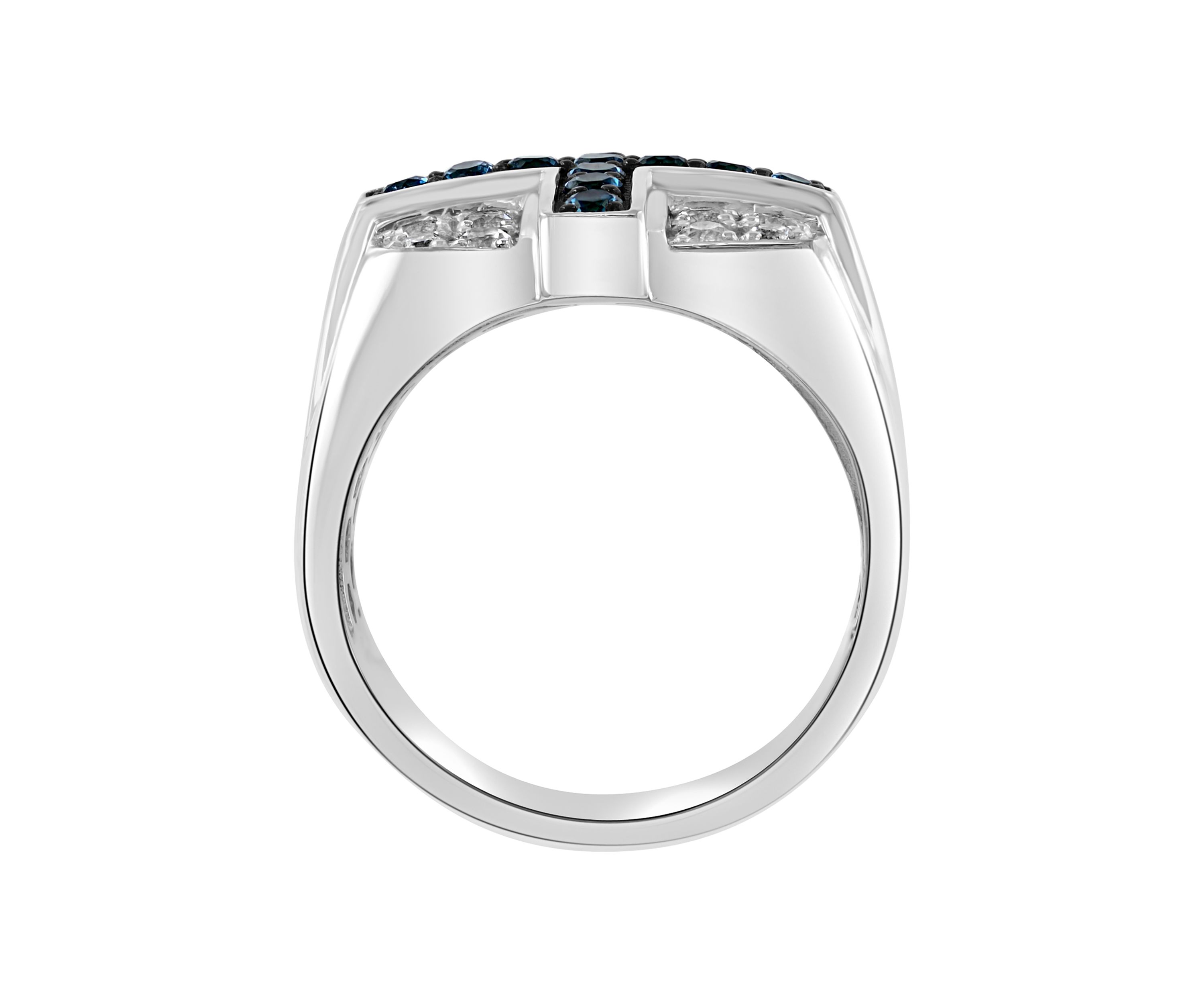 Mens Sterling Silver Blue Topaz Cross Ring 