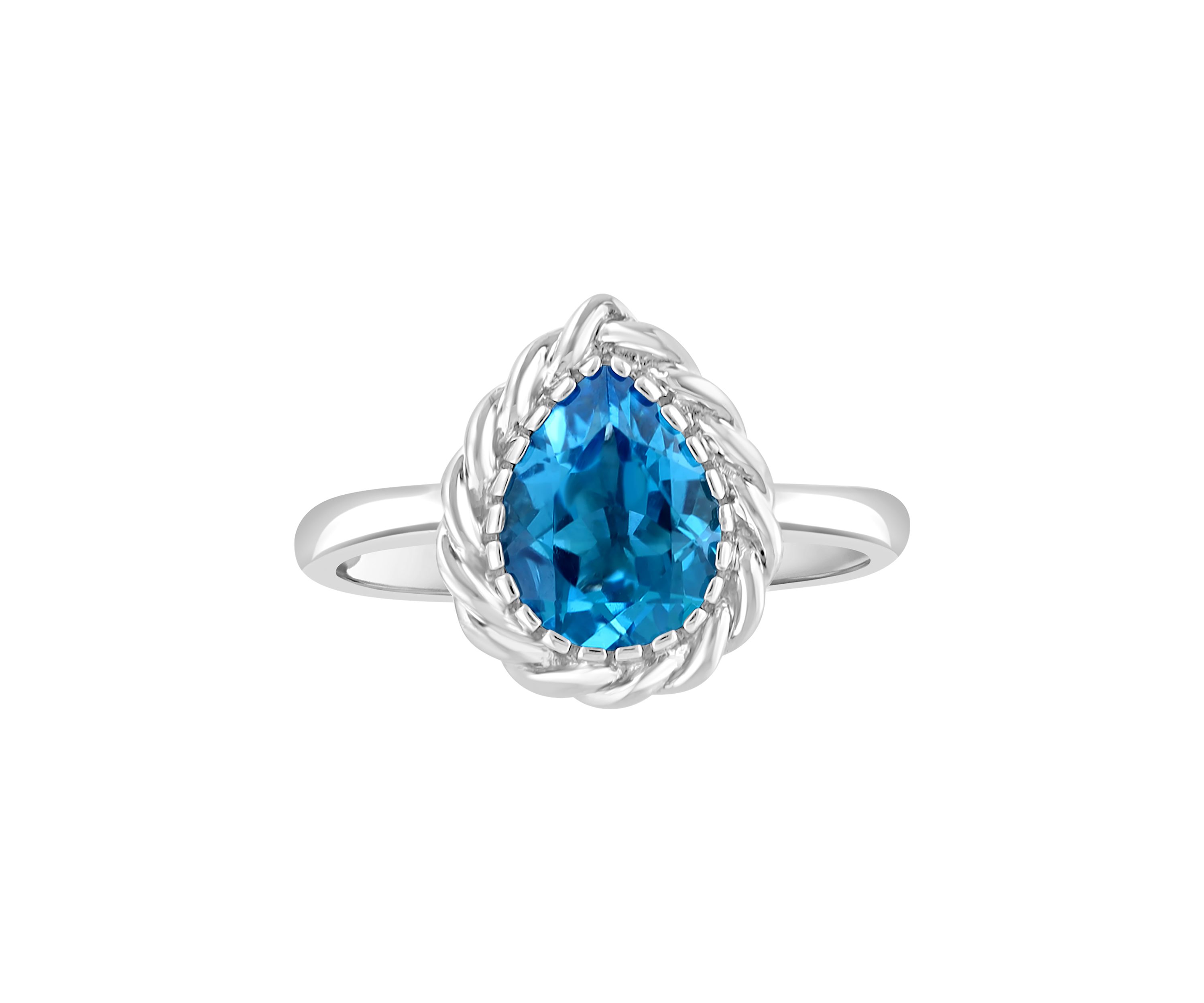 Blue Topaz Pear Ring in Sterling Silver