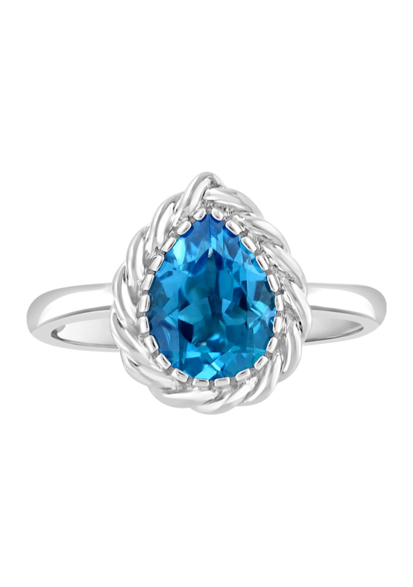 Blue Topaz Pear Ring in Sterling Silver