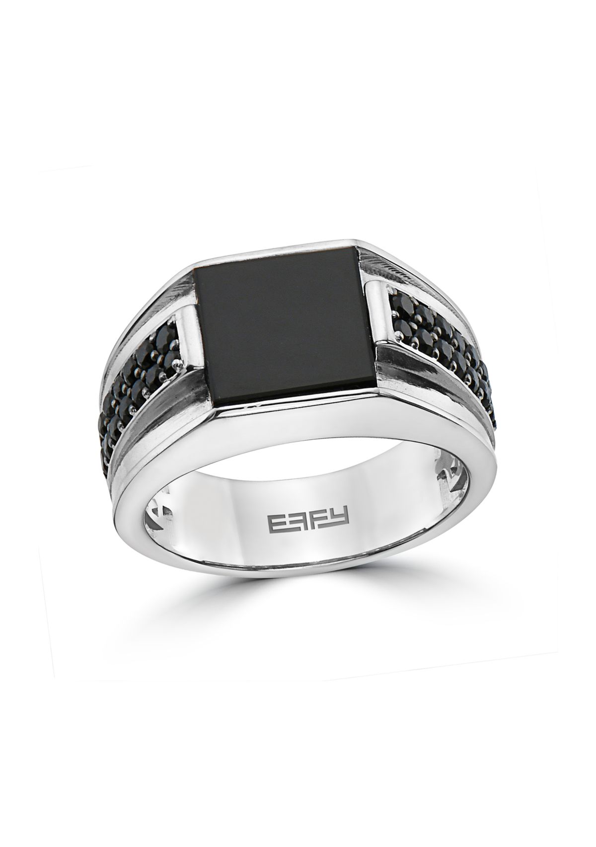 Mens Onyx and Black Spinel Ring in Sterling Silver