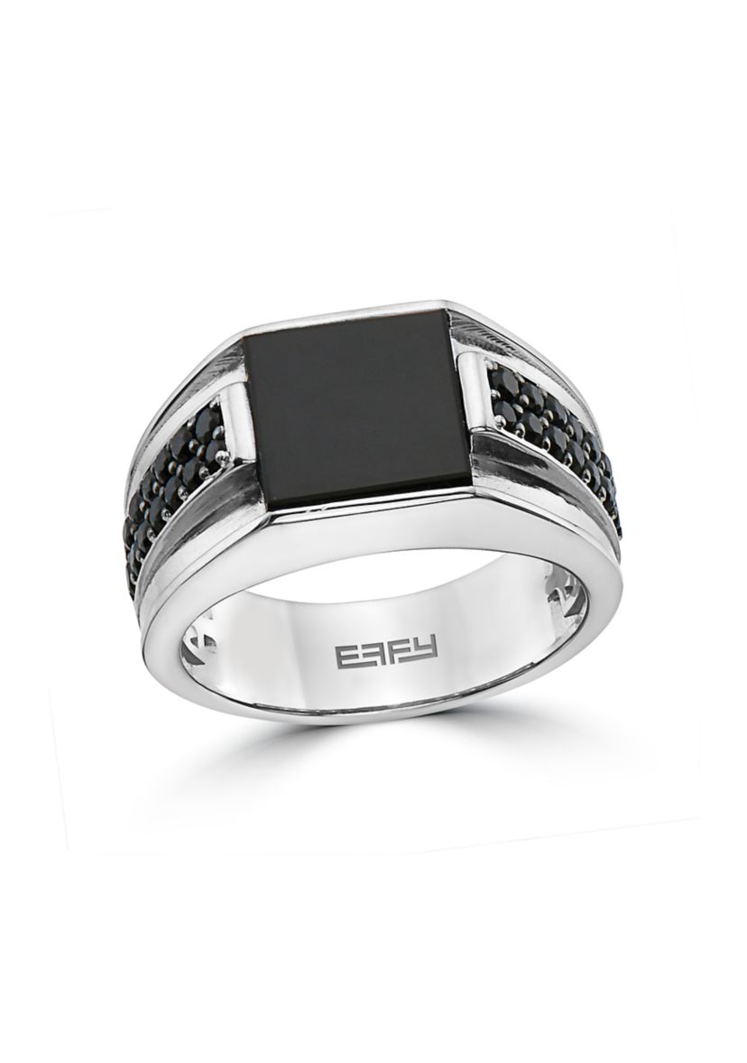 Mens Onyx and Black Spinel Ring in Sterling Silver