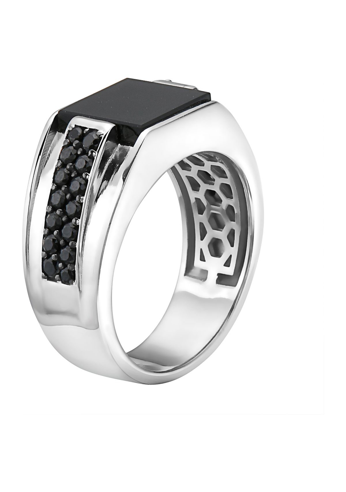 Mens Onyx and Black Spinel Ring in Sterling Silver