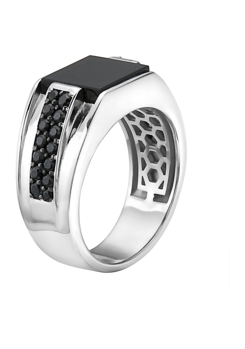 Mens Onyx and Black Spinel Ring in Sterling Silver
