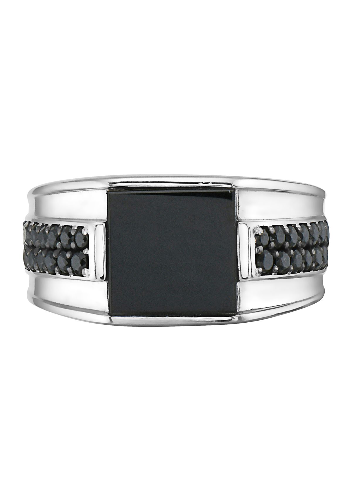 Mens Onyx and Black Spinel Ring in Sterling Silver