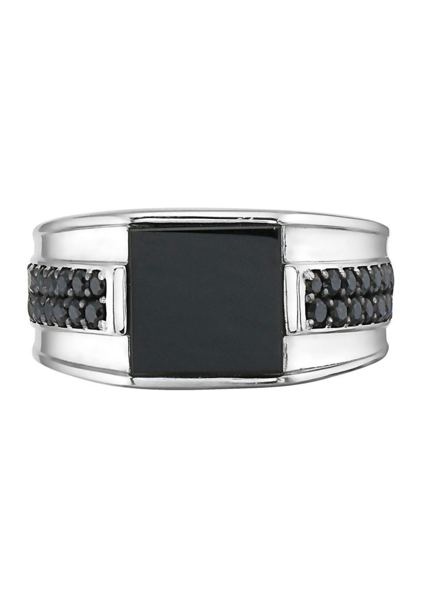 Mens Onyx and Black Spinel Ring in Sterling Silver