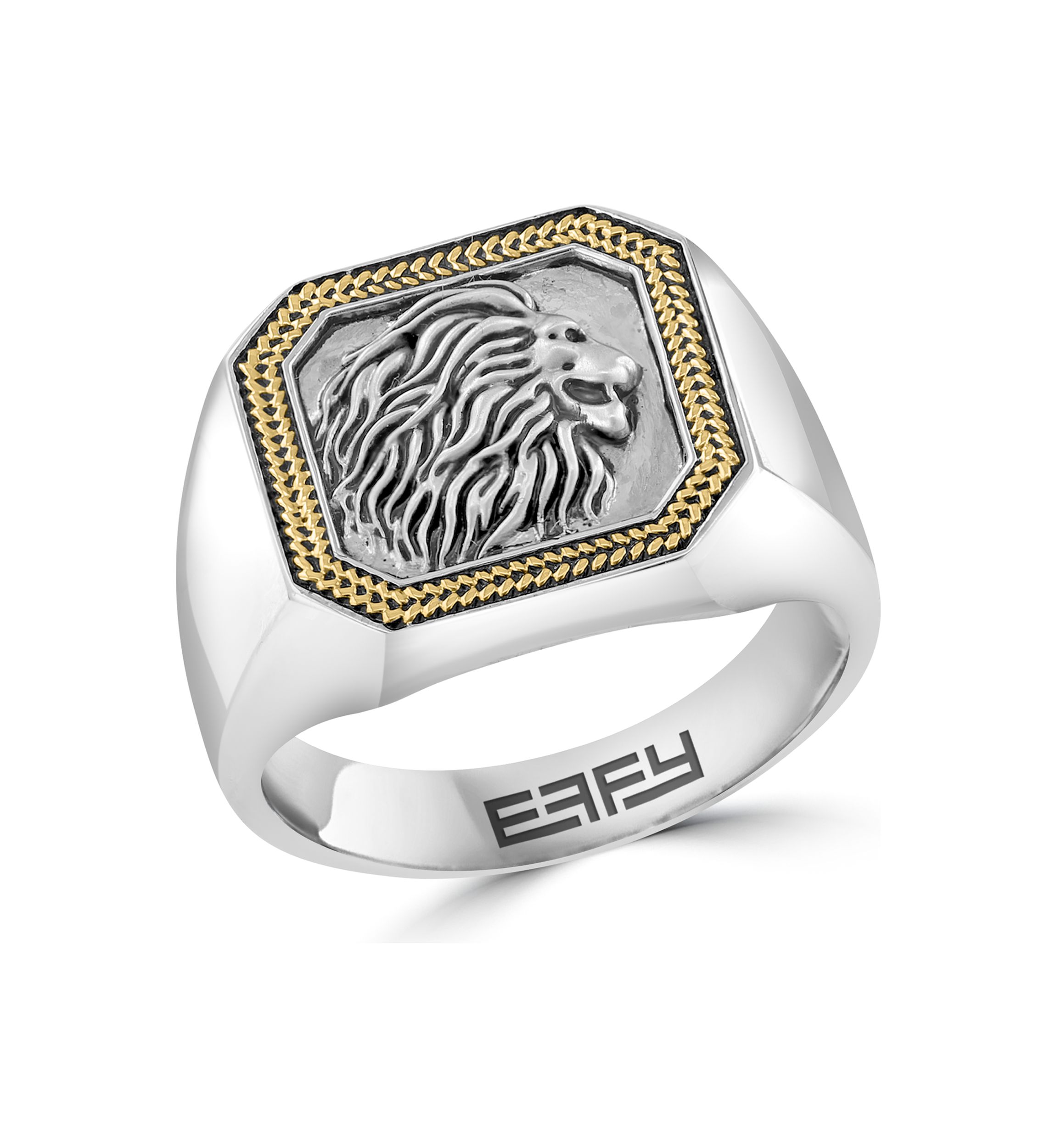 Mens Lion Ring in Gold Over Sterling Silver